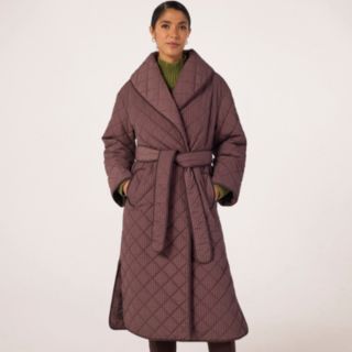 Ben de Lisi Check Shawl Collar Quilted Coat Petite