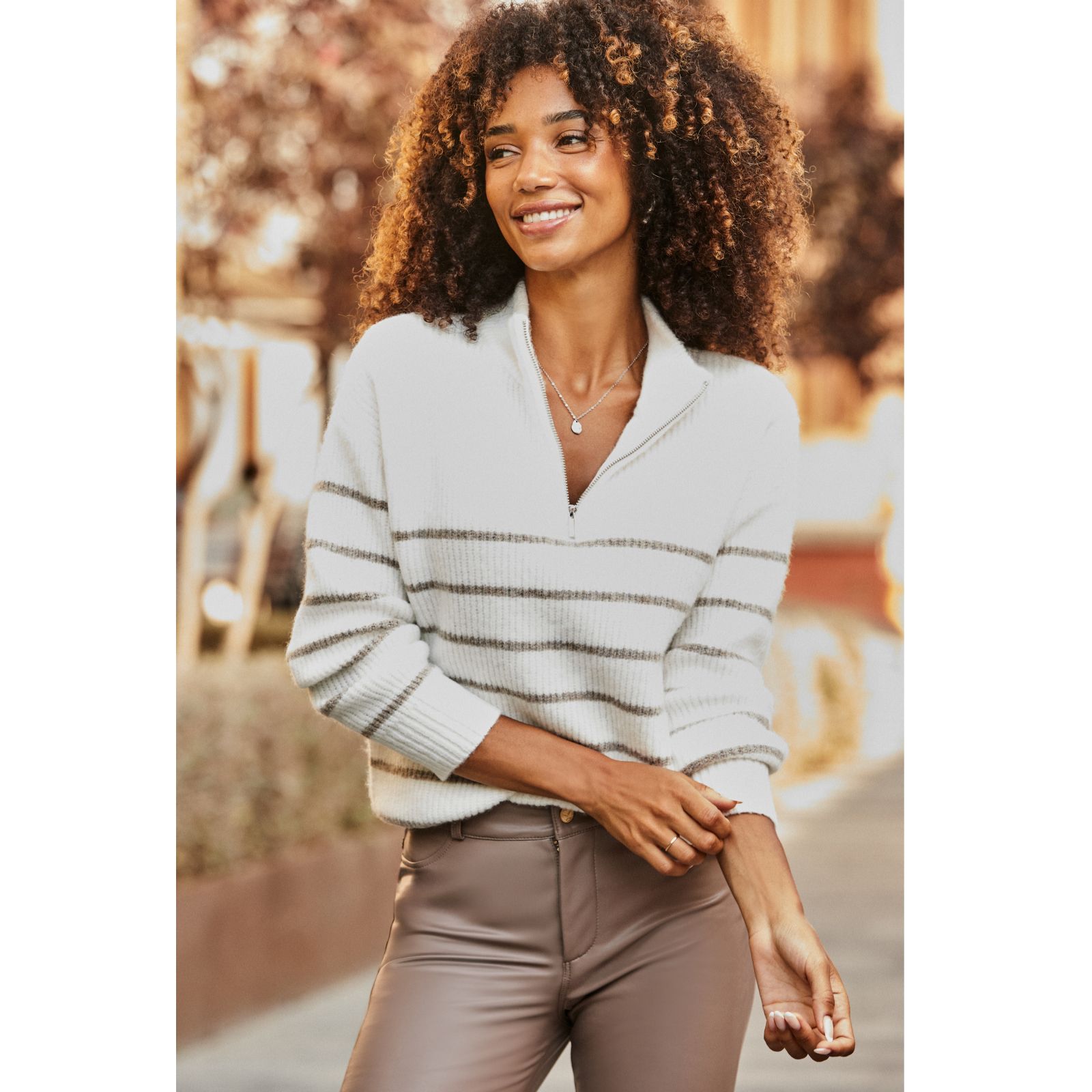 Sosandar Stripe Quarter Zip Jumper