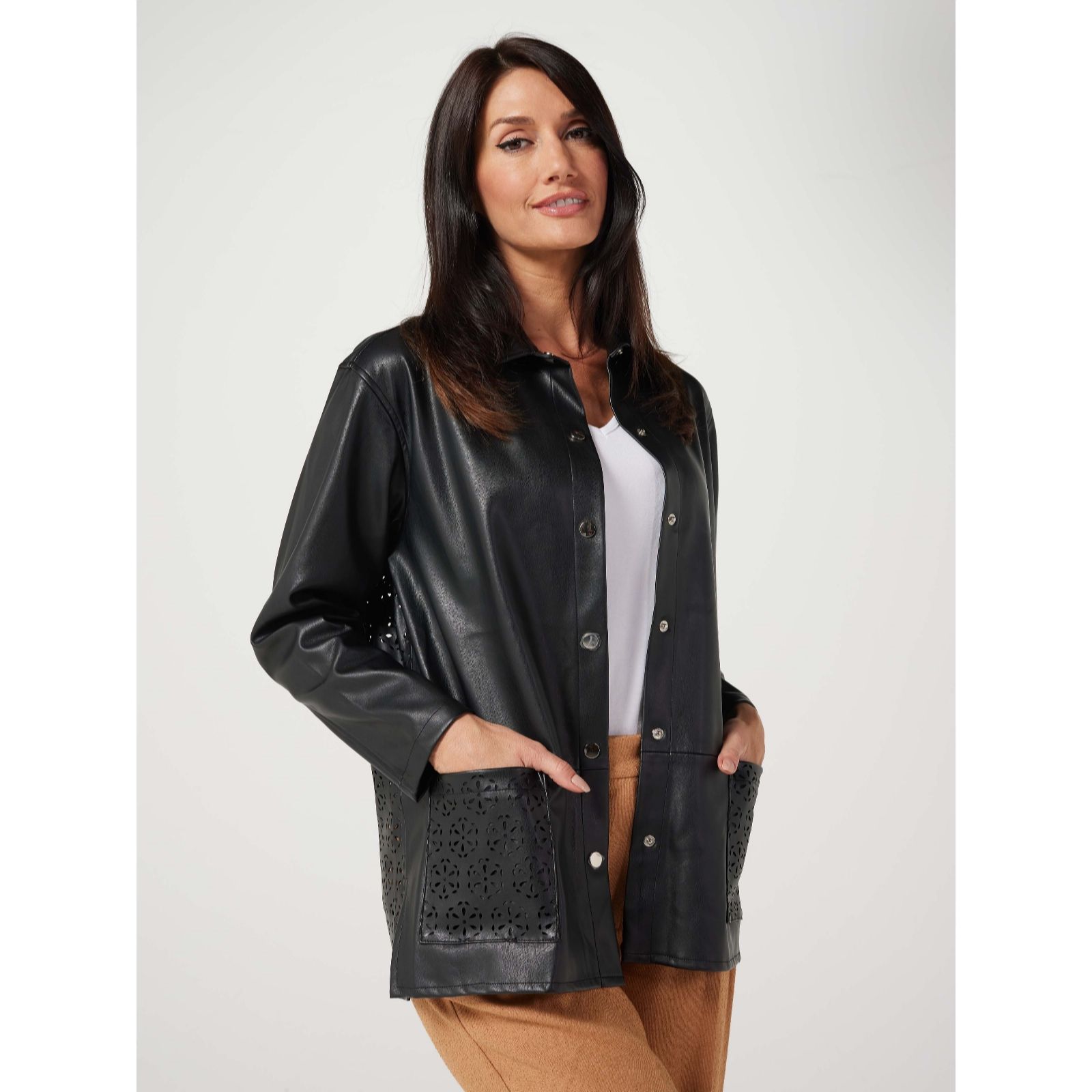 Frank Usher PU Jacket with Cutwork Detail - QVC UK