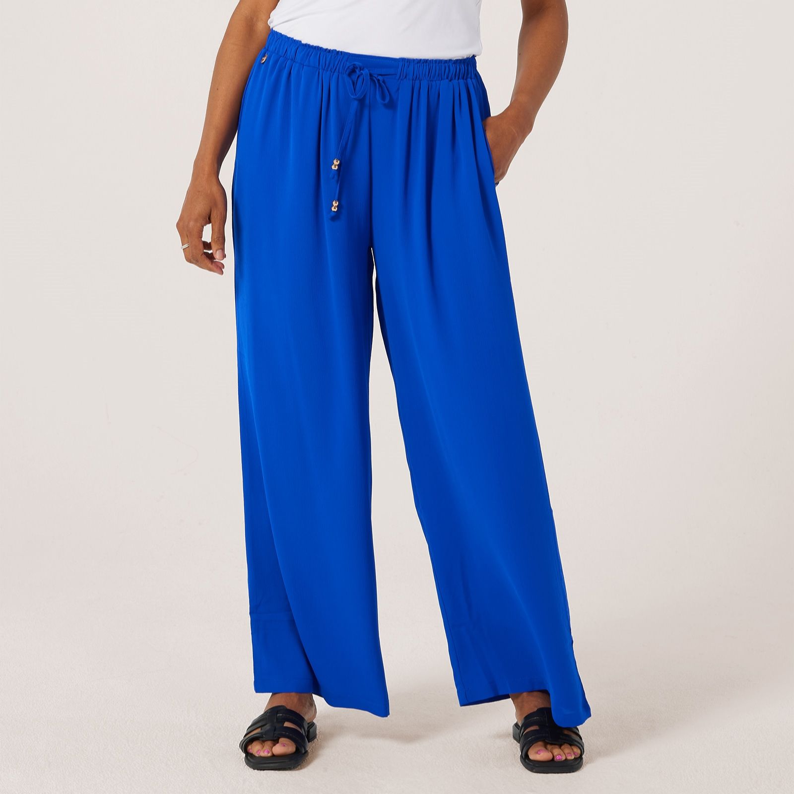 Malissa J Textured Woven Wide Leg Trouser Elastic Waist