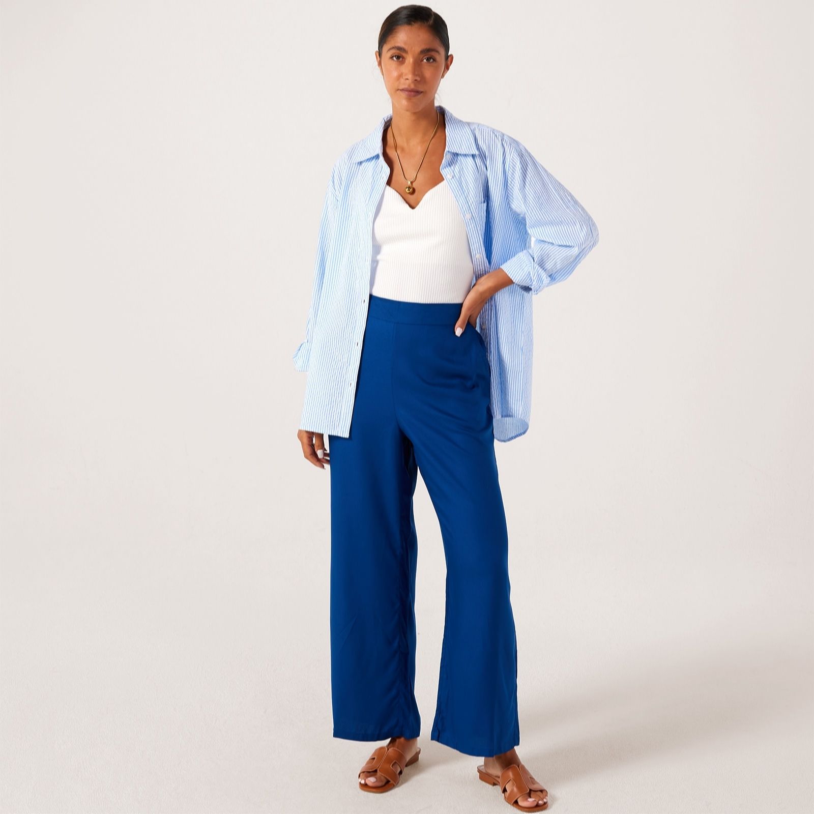 Denim & Co. Viscose Twill Wide Leg Trouser Petite