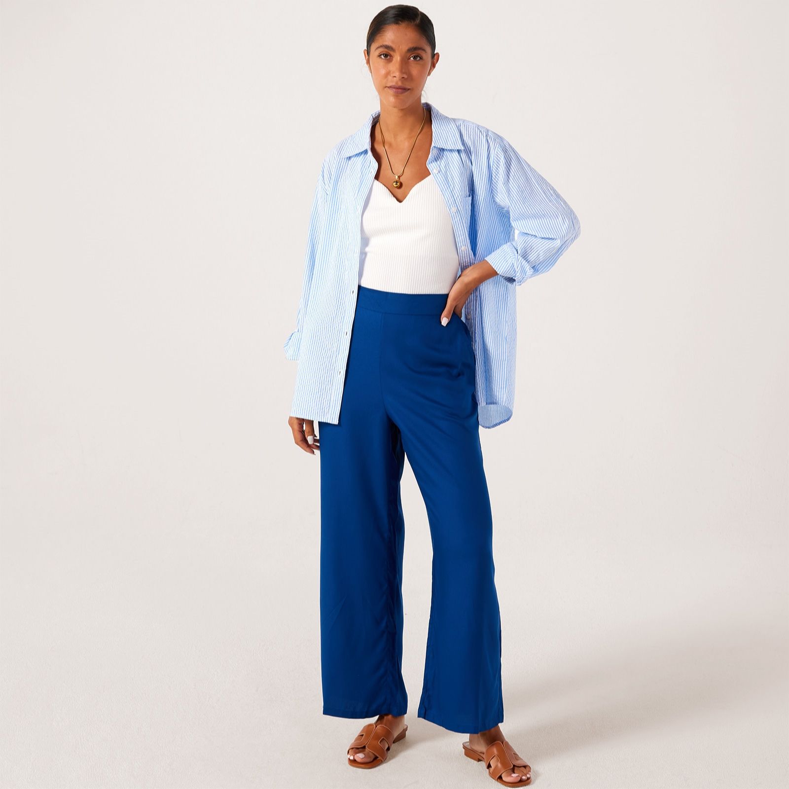 Denim & Co. Viscose Twill Wide Leg Trouser Petite