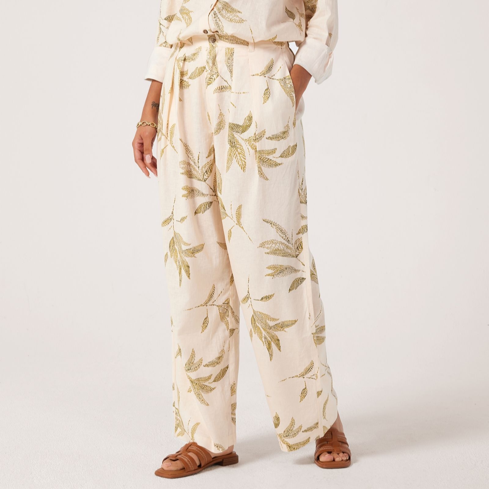 Ben De Lisi Linen Wide Leg Printed Trousers Petite