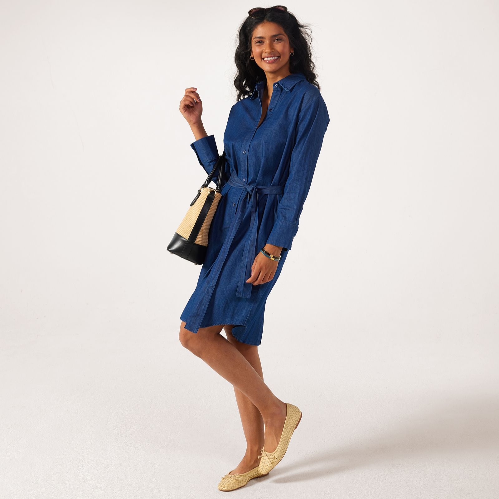MarlaWynne Denim Shirt Dress/ Duster With Belt