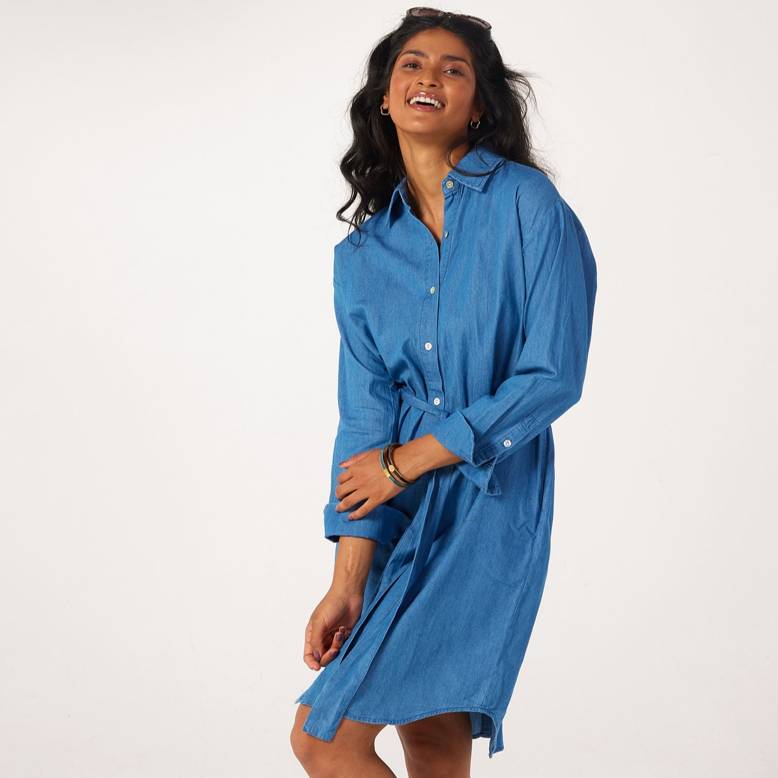 MarlaWynne Denim Shirt Dress/ Duster With Belt