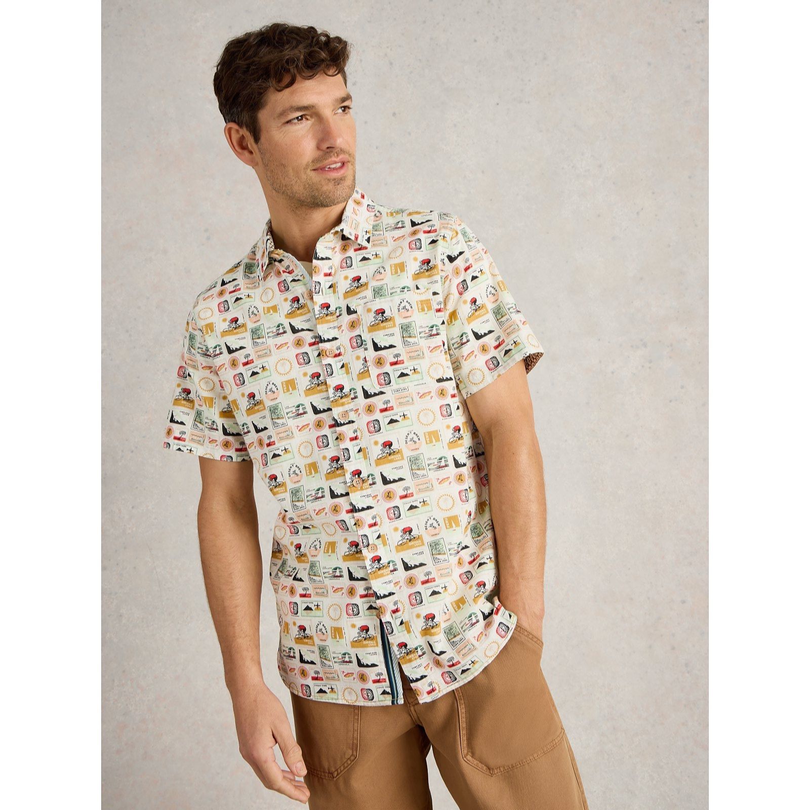 White Stuff Men's Short Sleeve Printed Shirt