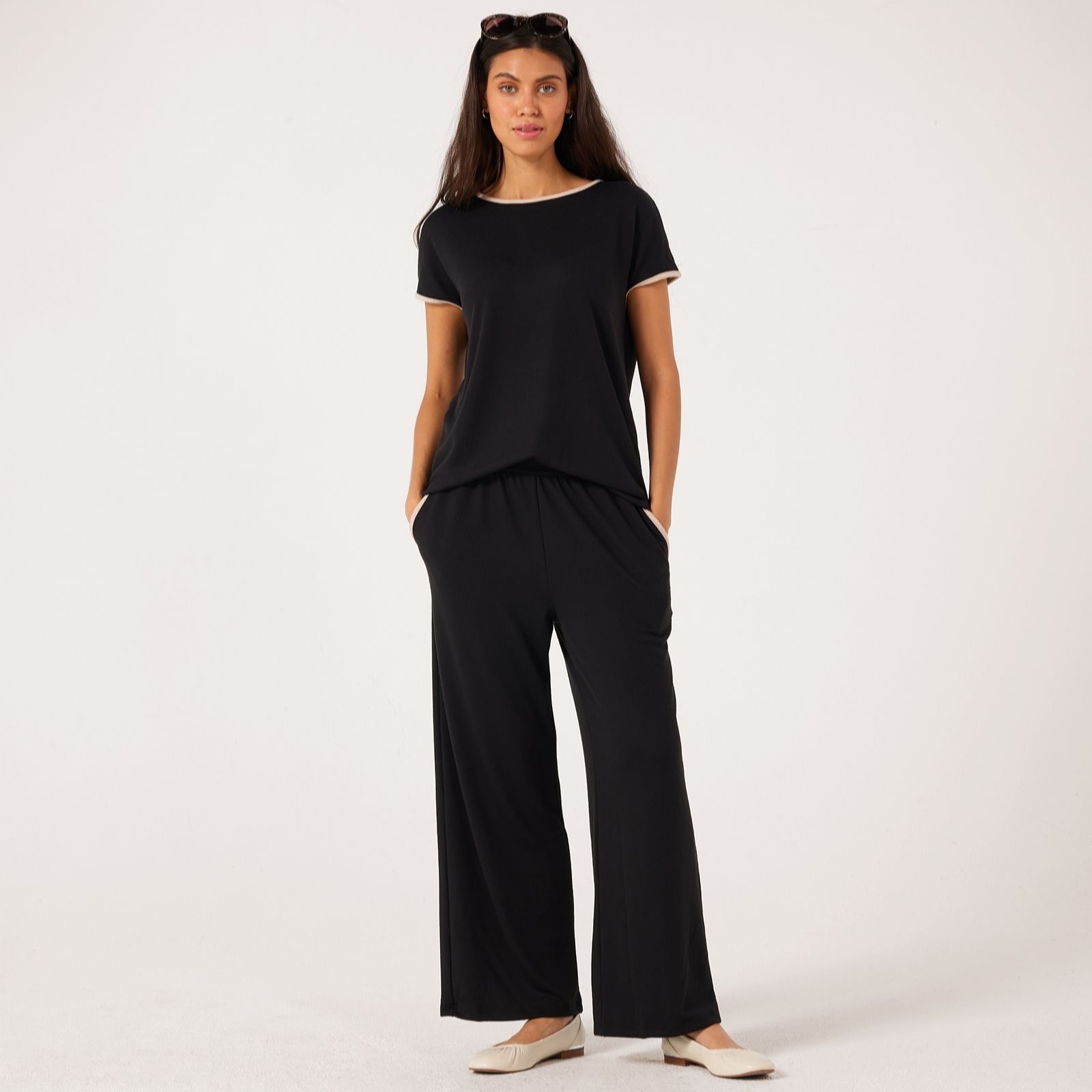 Kim & Co Soft Touch Wide Leg Contrast Standard Trousers