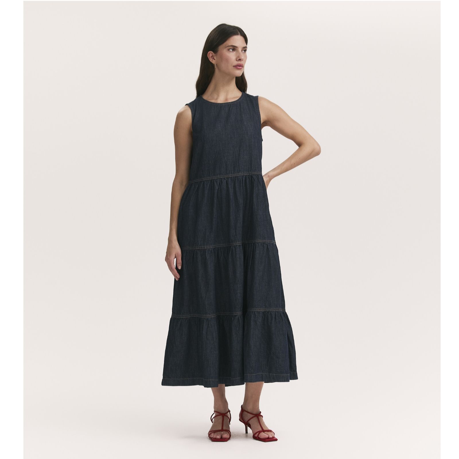 Finery London Essie Light Weight Cotton Denim Tiered Dress