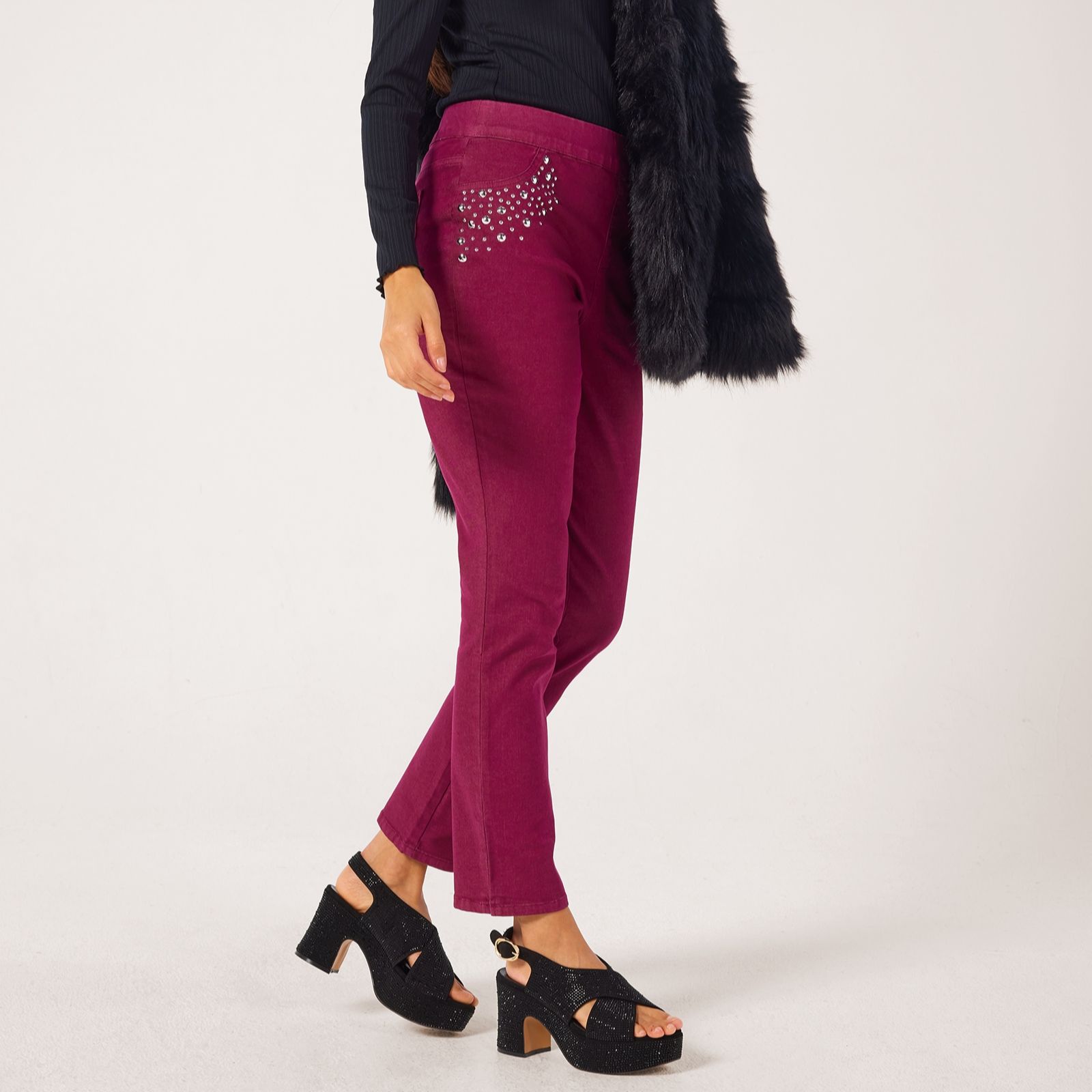 Nina Leonard Narrow Leg Denim Trousers with Studs Petite