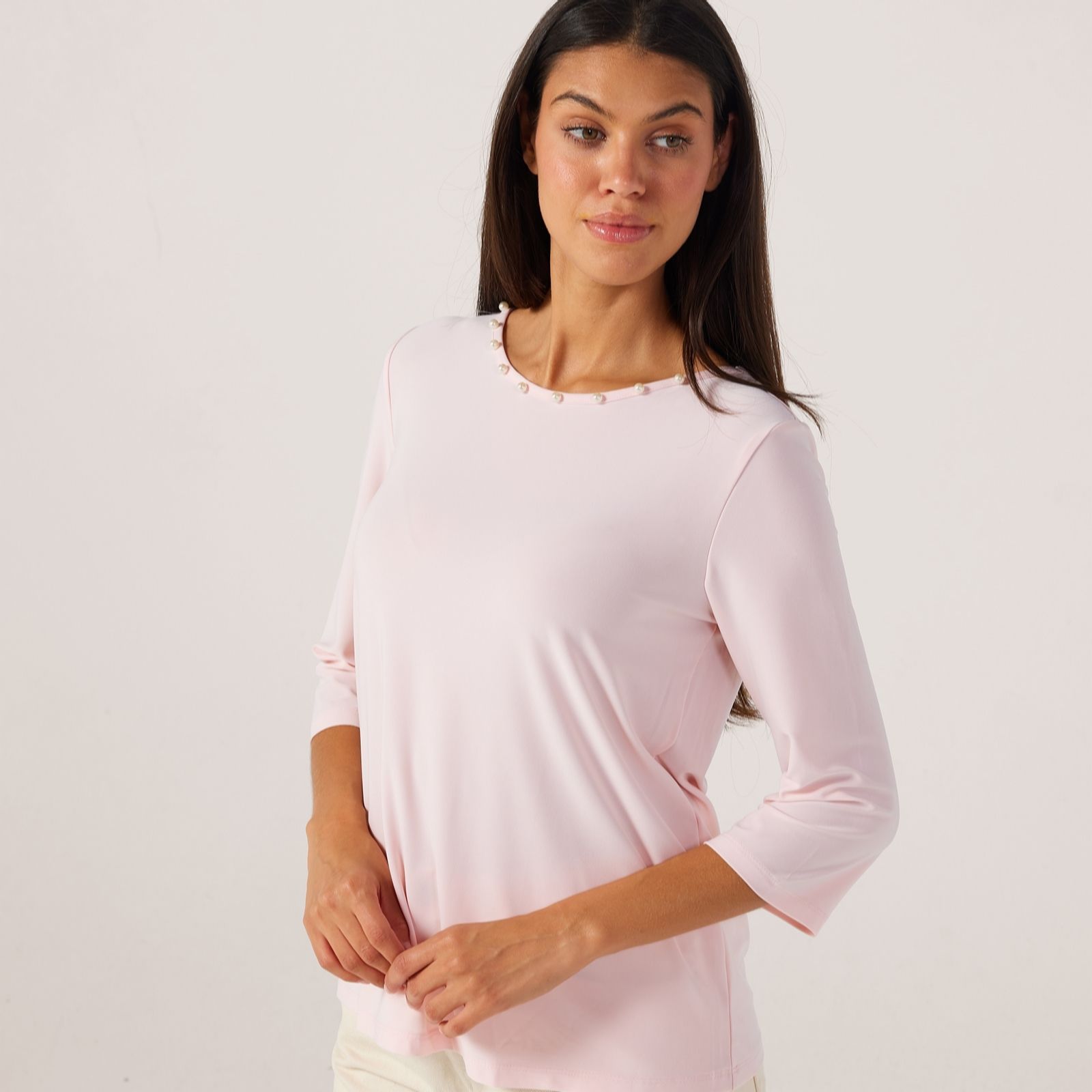 Kim & Co Deluxe Brazil Jersey Three-quarter Sleeve Pearl Top