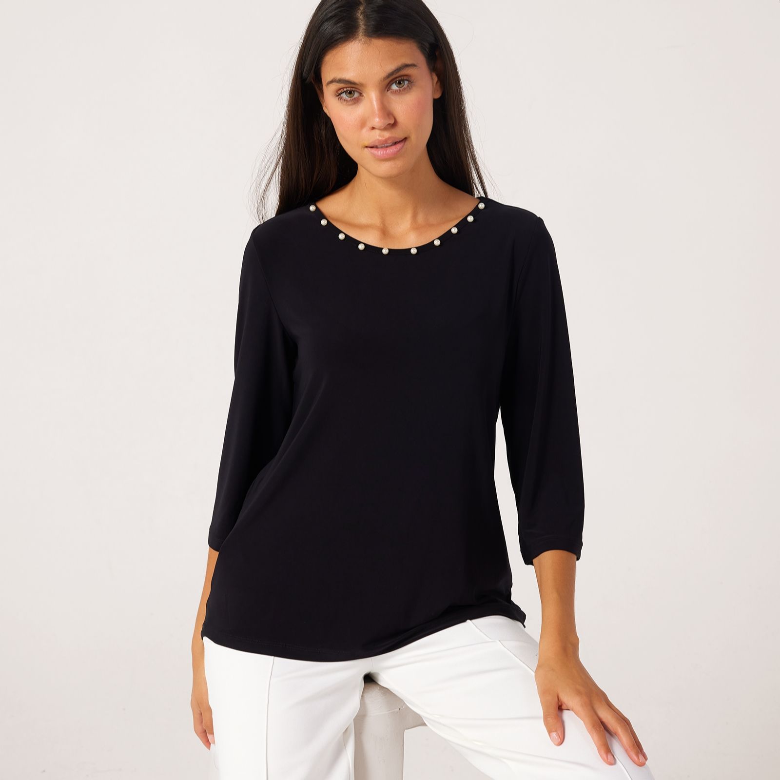 Kim & Co Deluxe Brazil Jersey Three-quarter Sleeve Pearl Top