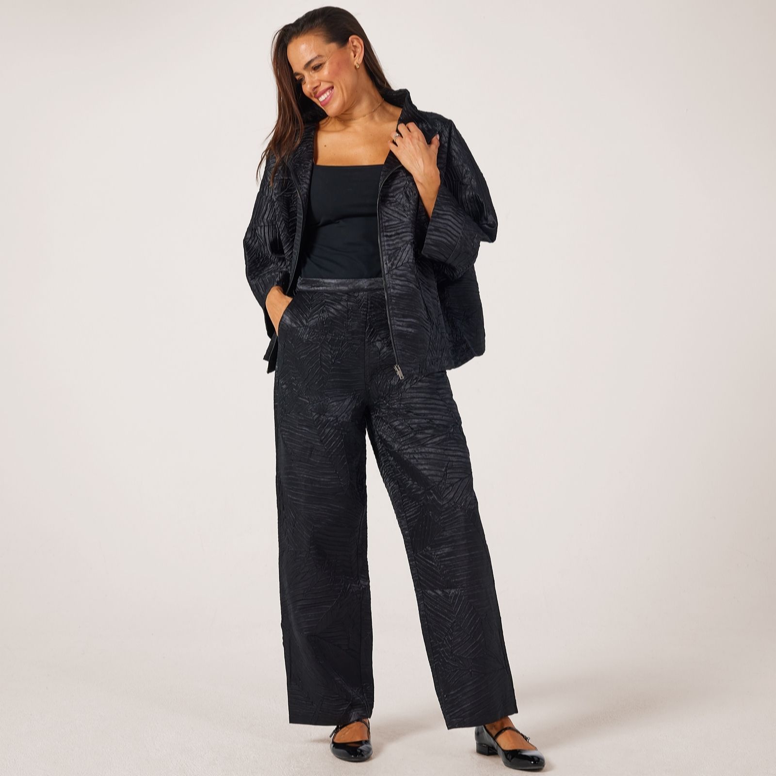 Frank Usher Textured Sateen Wide-Leg Trousers