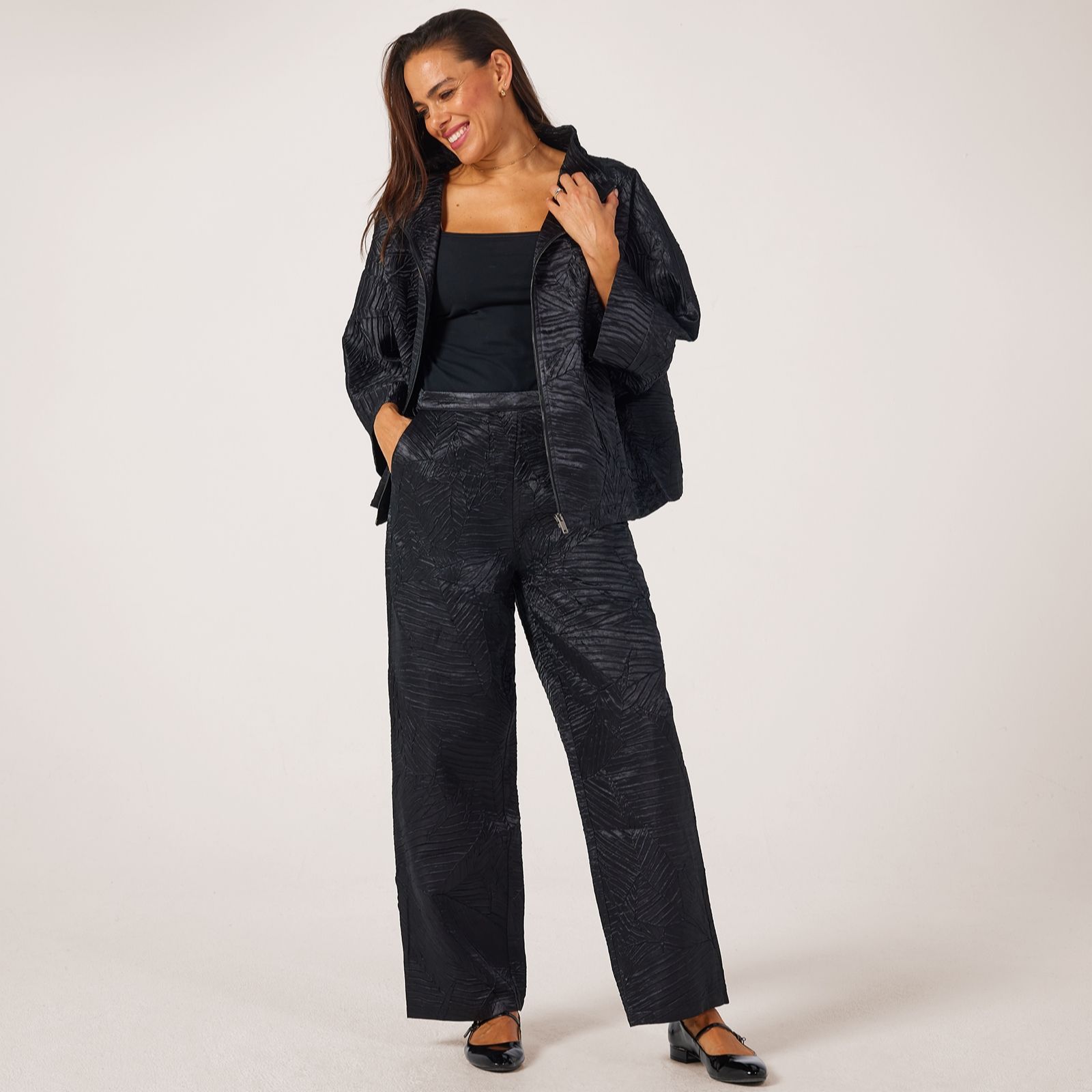Frank Usher Textured Sateen Wide-Leg Trousers