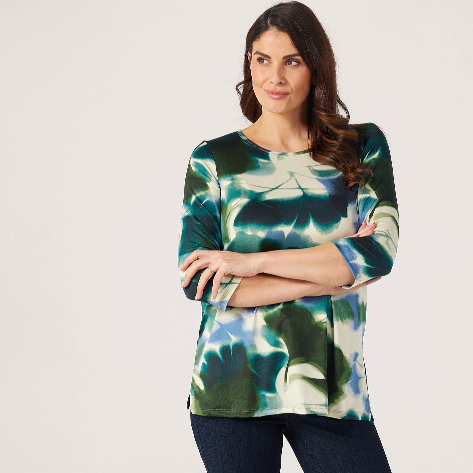 Kim & Co Printed Brazil Knit 3/4 Sleeve Tunic