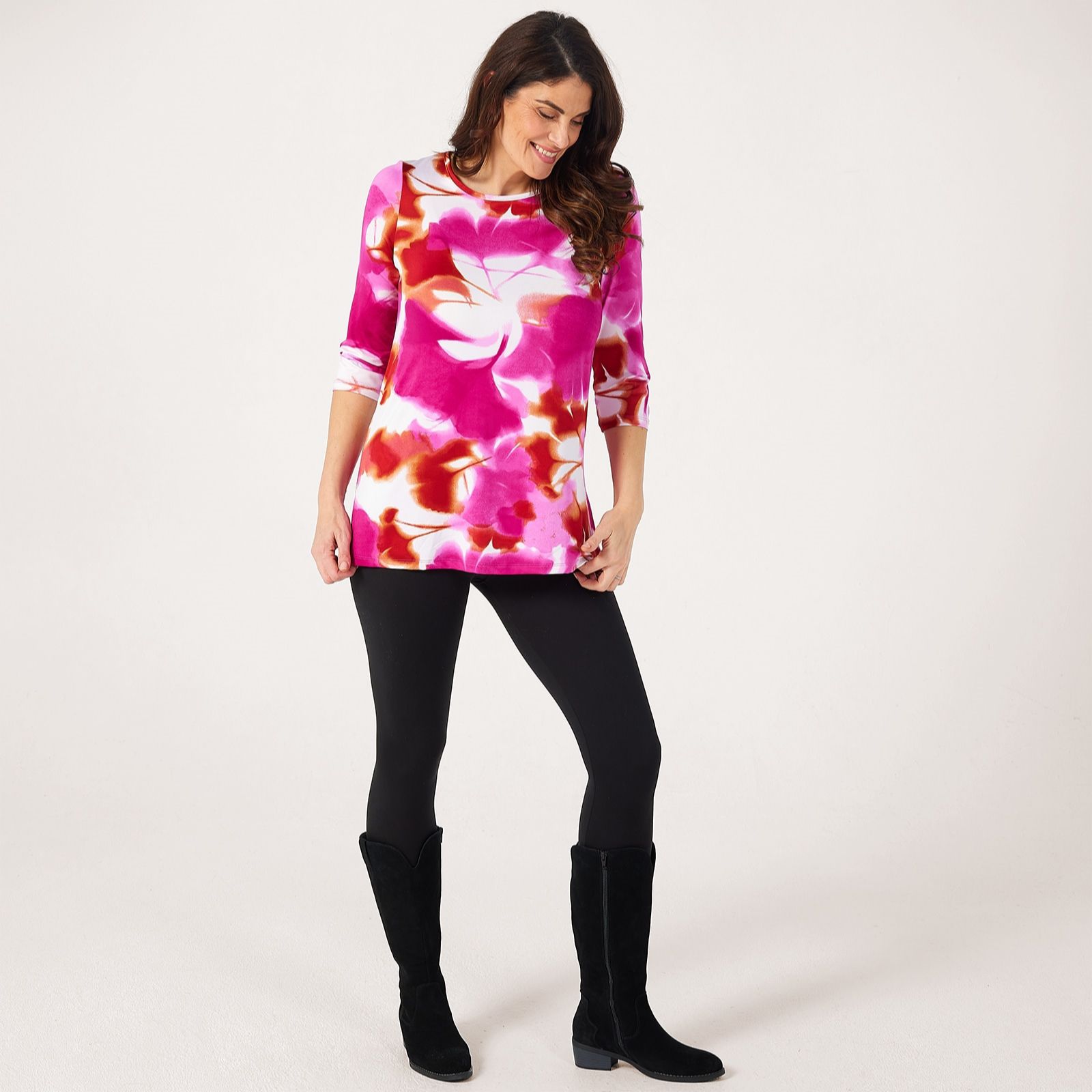 Kim & Co Printed Brazil Knit 3/4 Sleeve Tunic