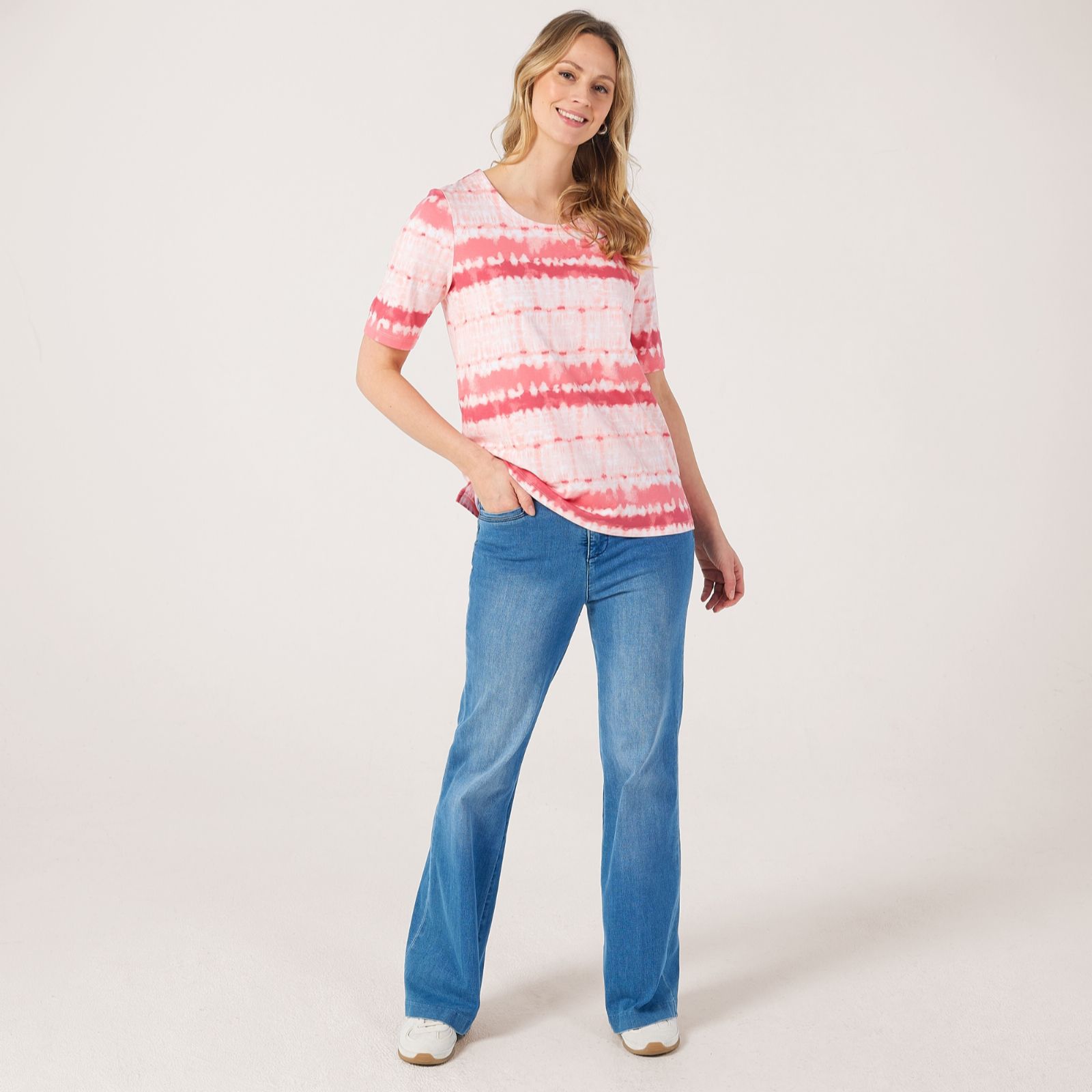 Denim & Co. Printed Jersey Elbow Sleeve Scoop Neck Top