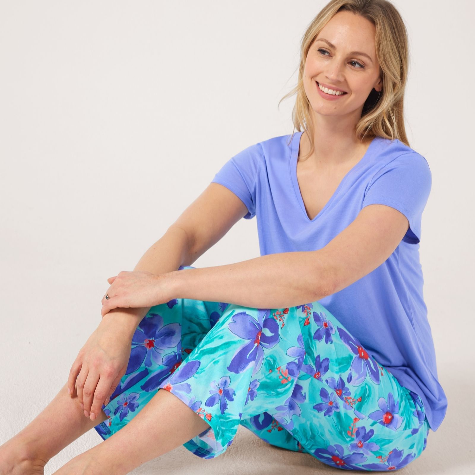 Carole Hochman 2 Piece T-Shirt and Wide-Leg Crop Pajama Set