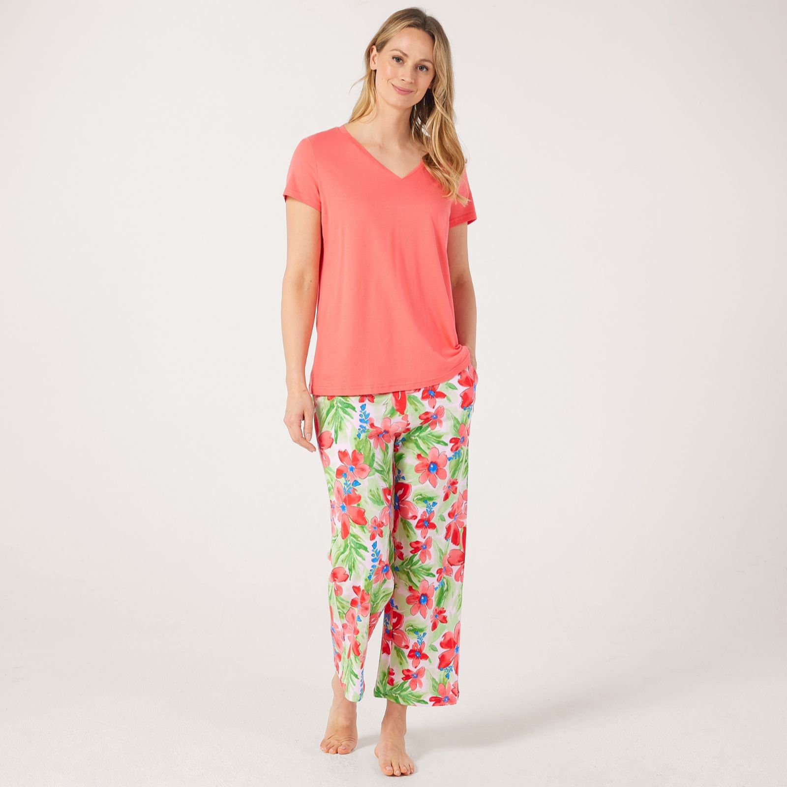 Carole Hochman 2 Piece T-Shirt and Wide-Leg Crop Pajama Set