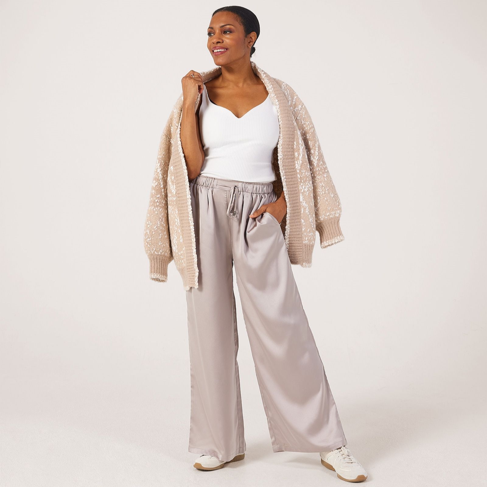 Malissa J Wide-Leg Textured Satin Trousers