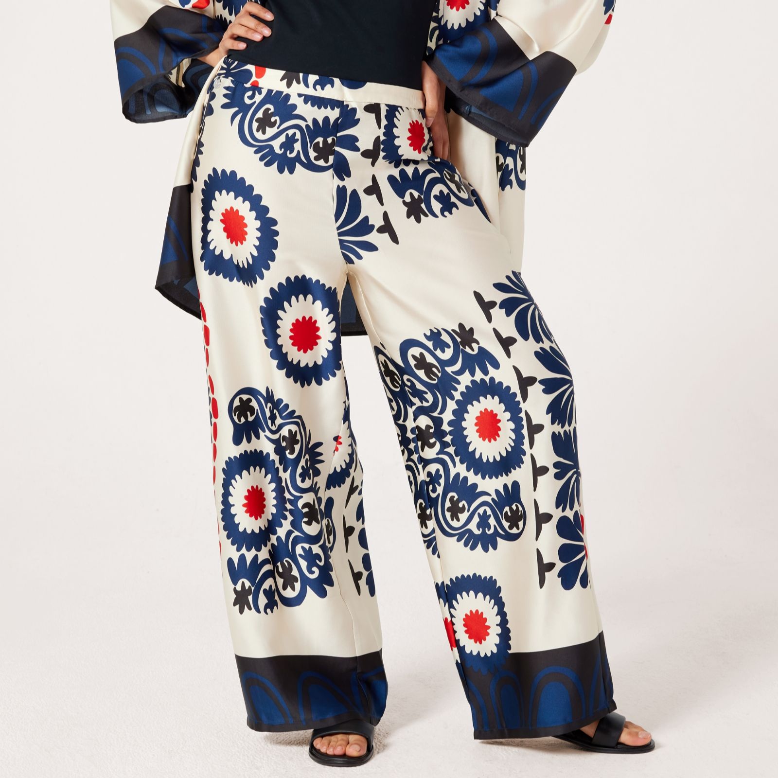 Malissa J Wide Leg Printed Trousers with Border