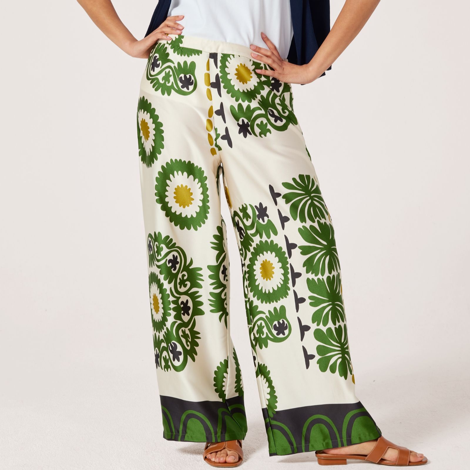 Malissa J Wide Leg Printed Trousers with Border