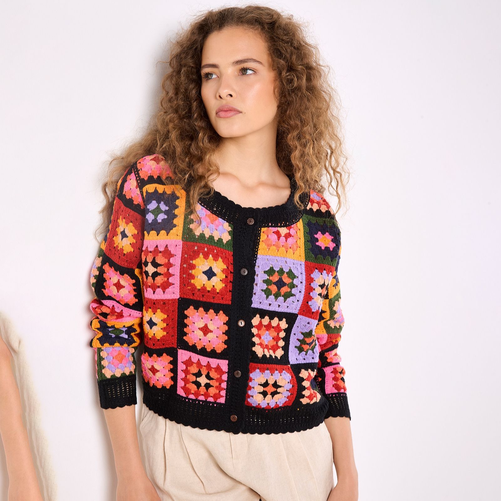 Apricot Bright Crochet Squares Cardigan