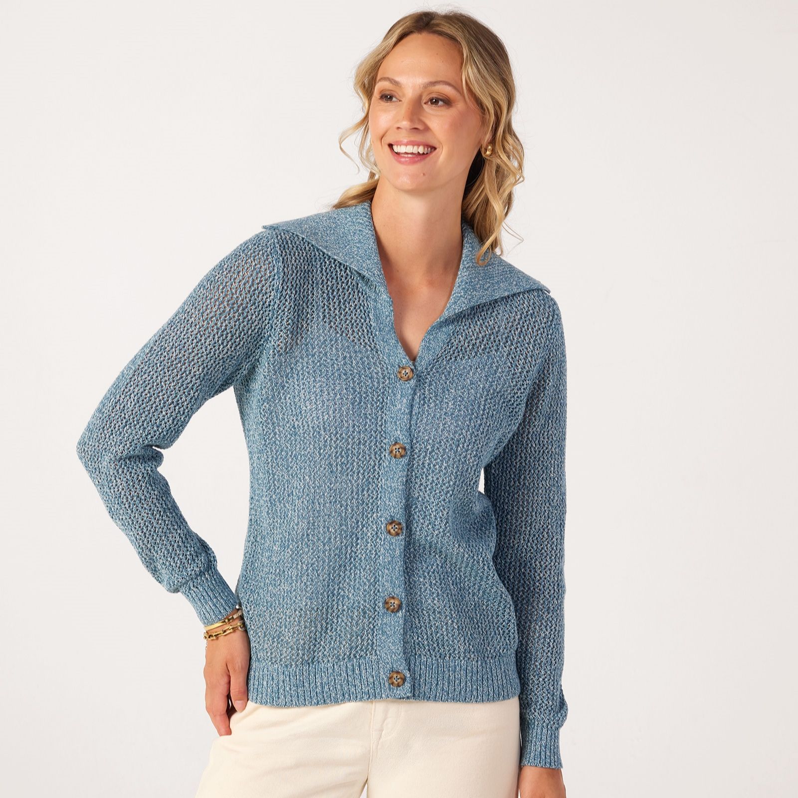 Denim & Co Marled Collared Cardigan