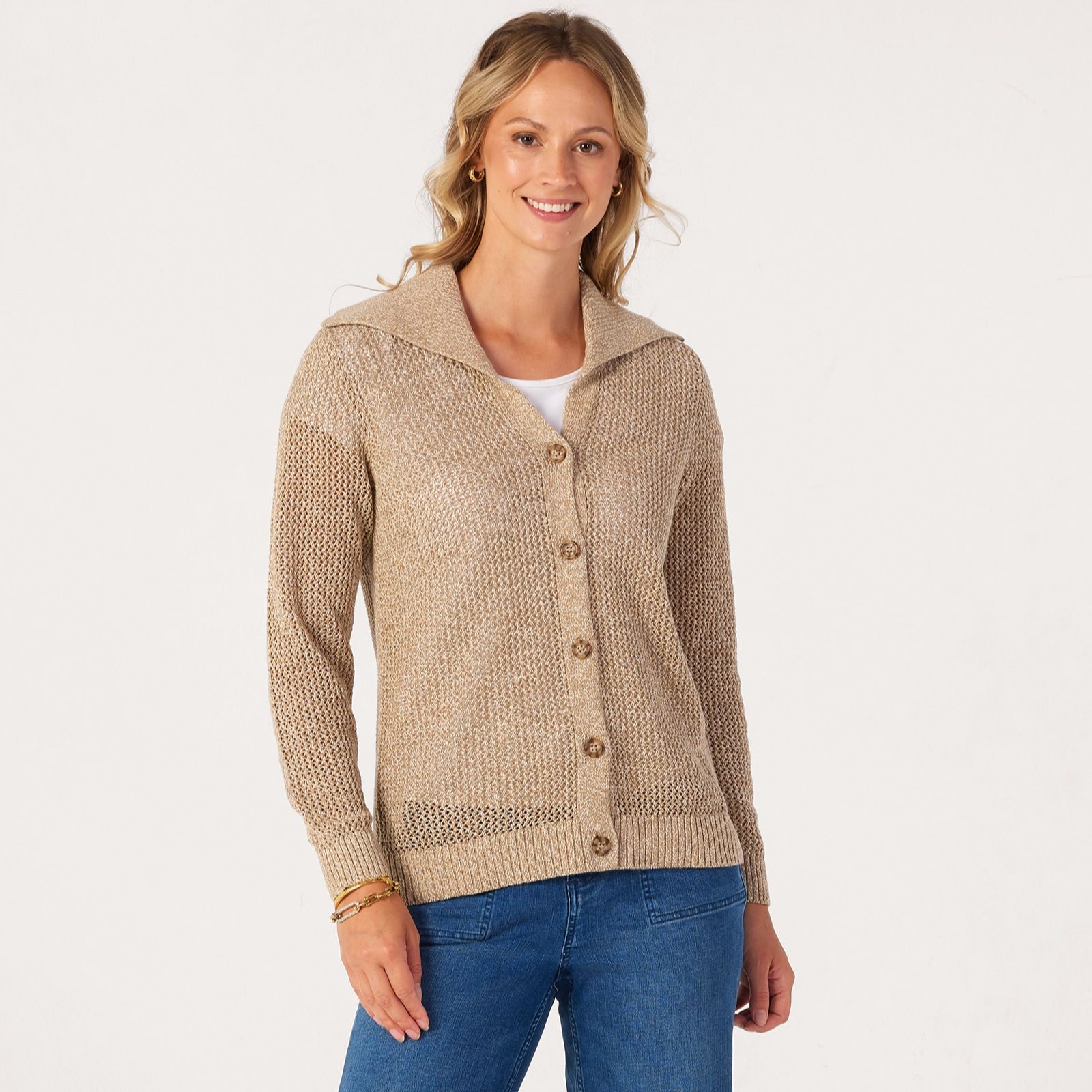 Denim & Co Marled Collared Cardigan