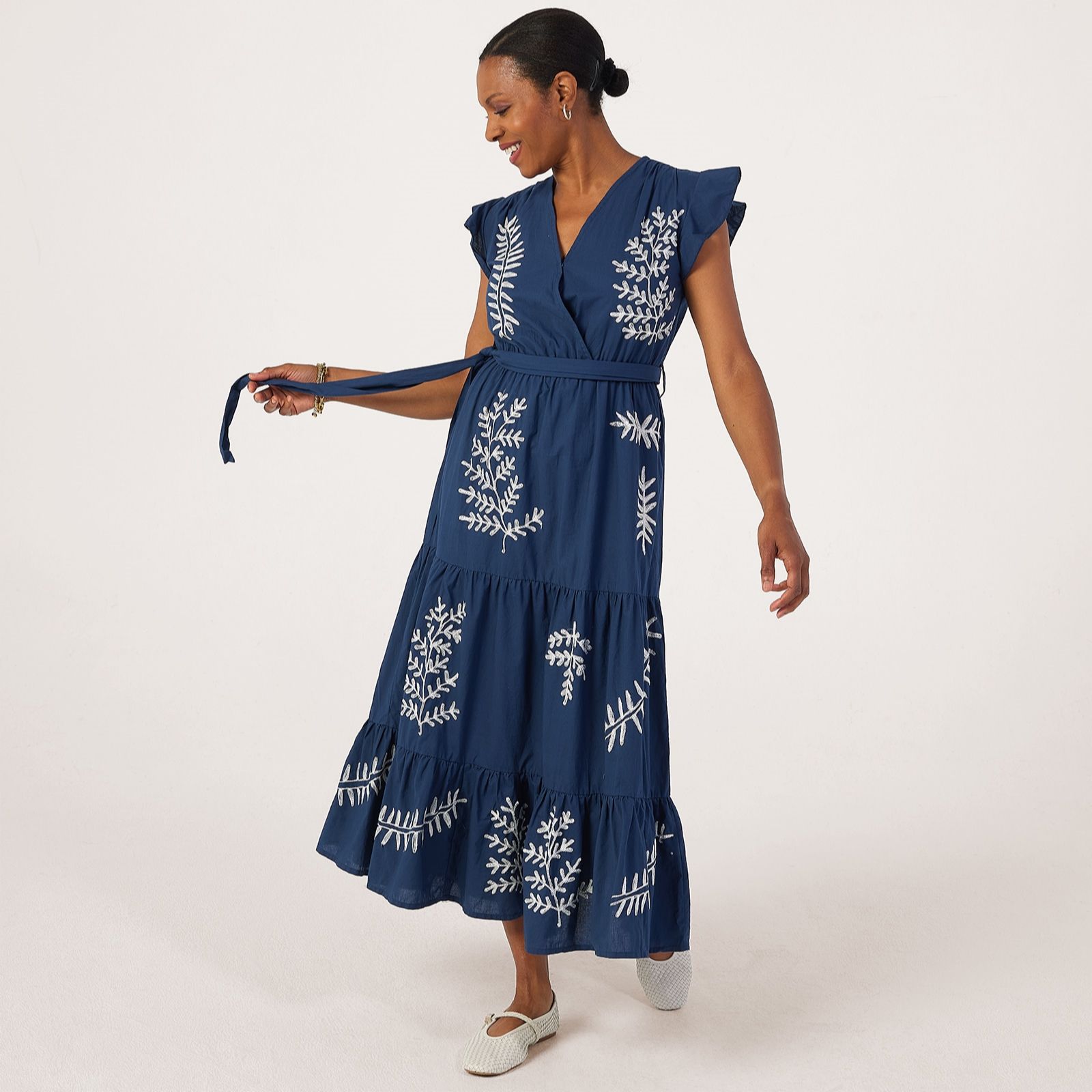 Izabel London Pure Cotton Tie Waist Midi Dress