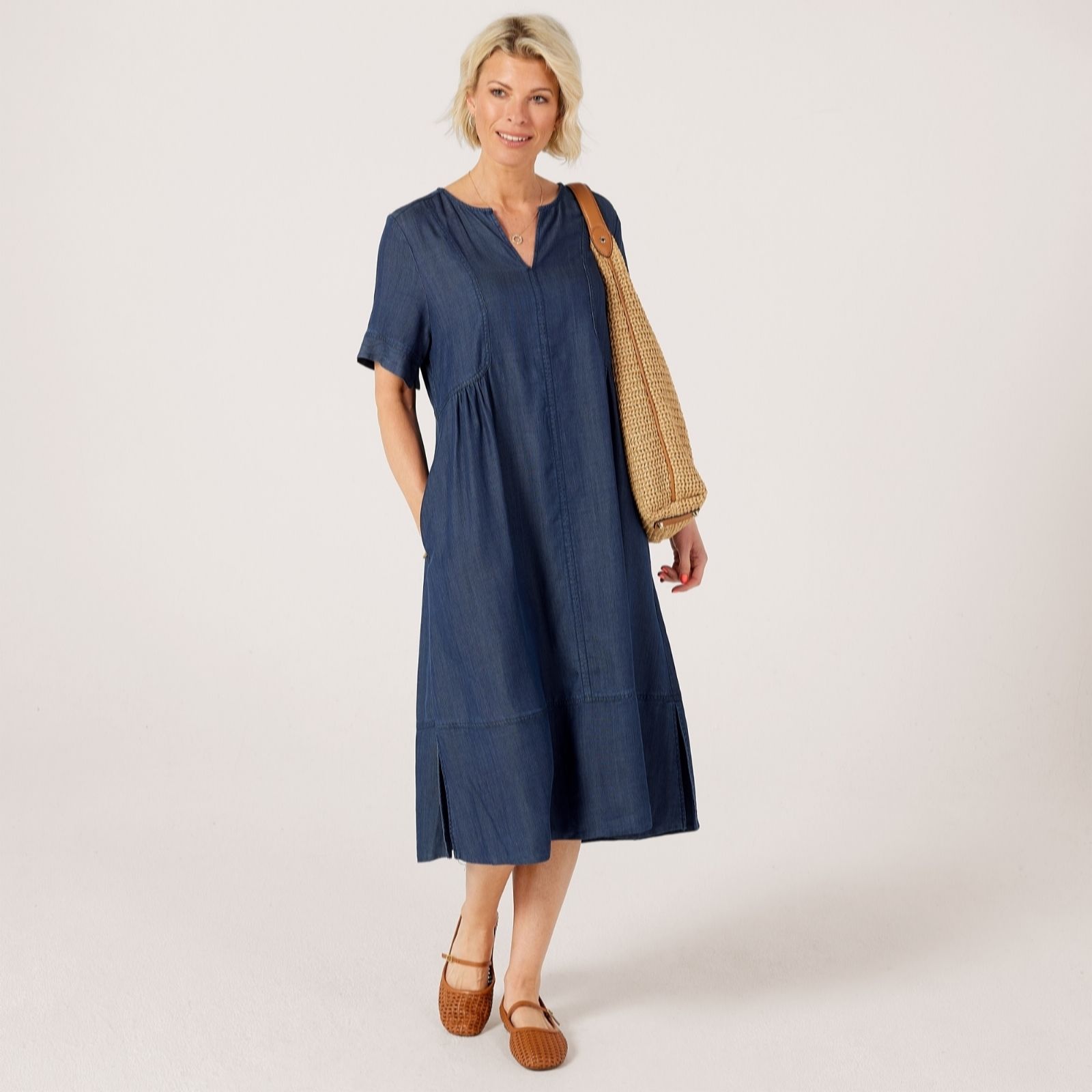Masai Copenhagen Namiel Denim Short Sleeve Midi Dress Short Length