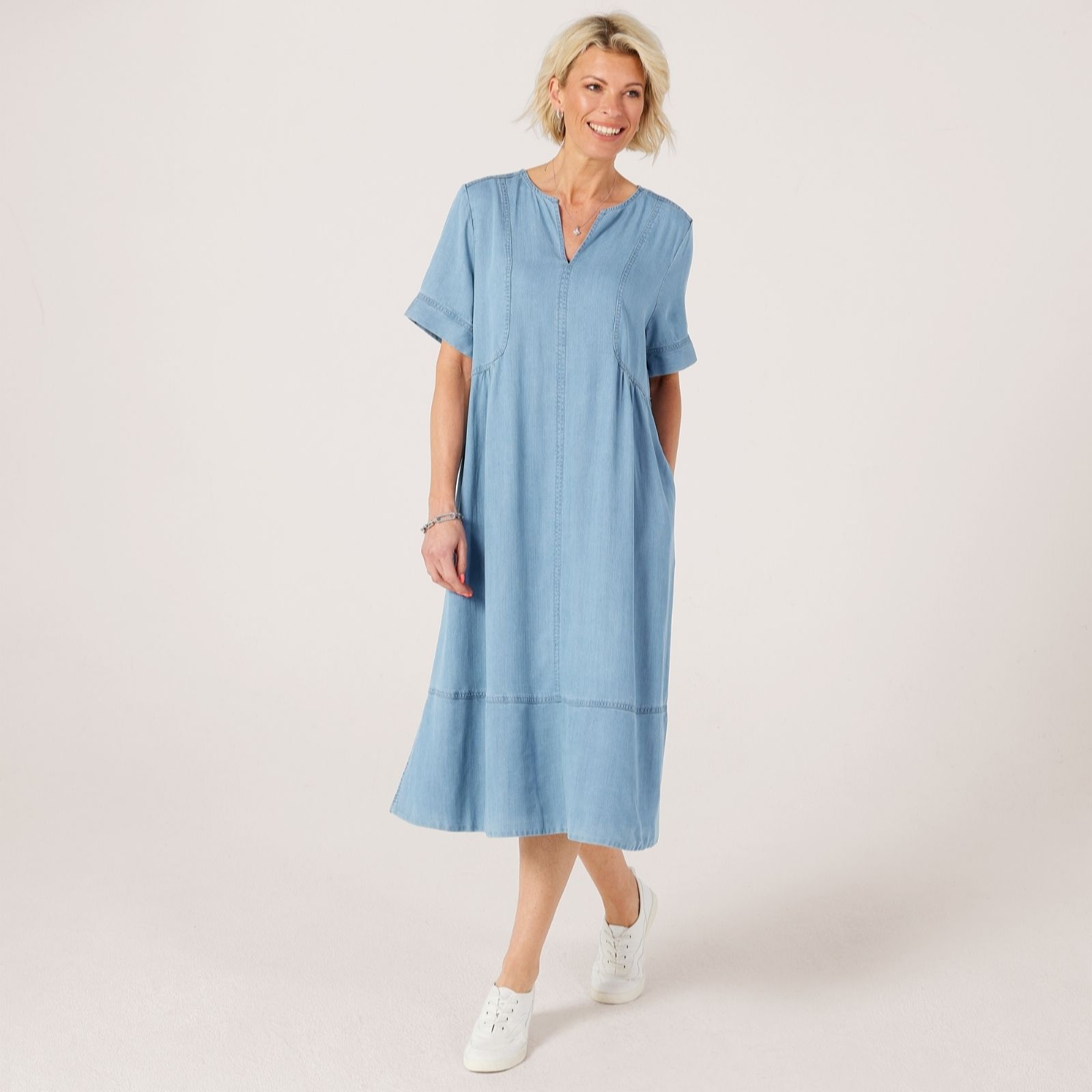 Masai Copenhagen Namiel Denim Short Sleeve Midi Dress Short Length