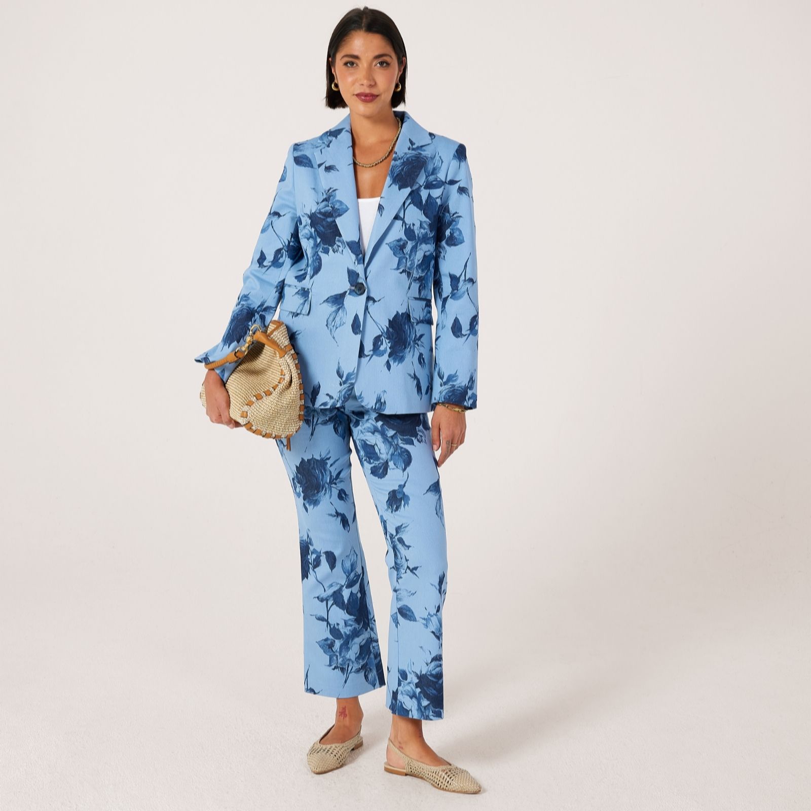 Helene Berman Floral Denim Blazer with Stretch