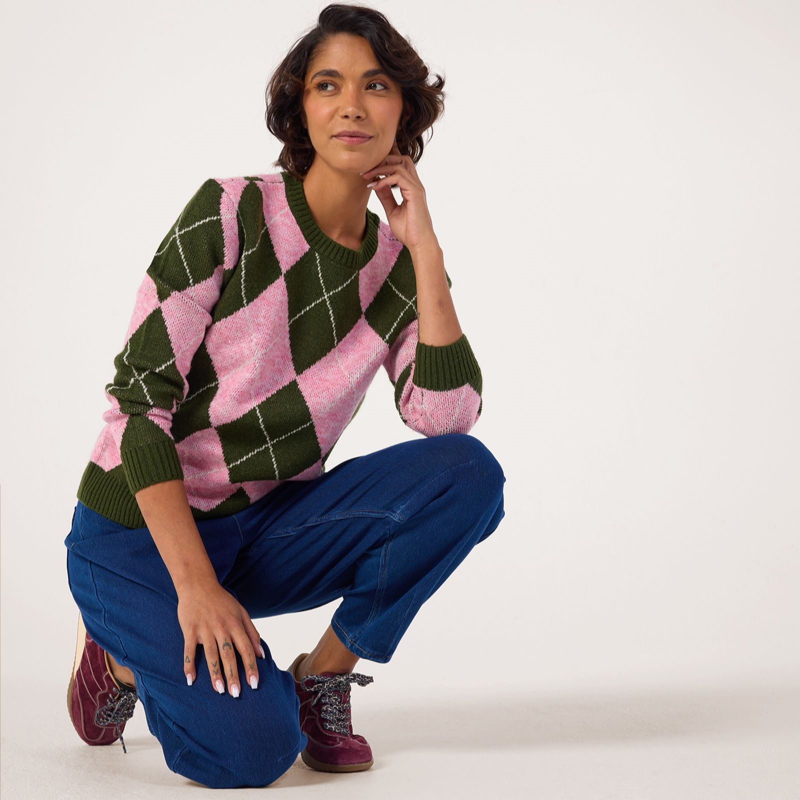 Denim & Co. Argyle Crew Jumper