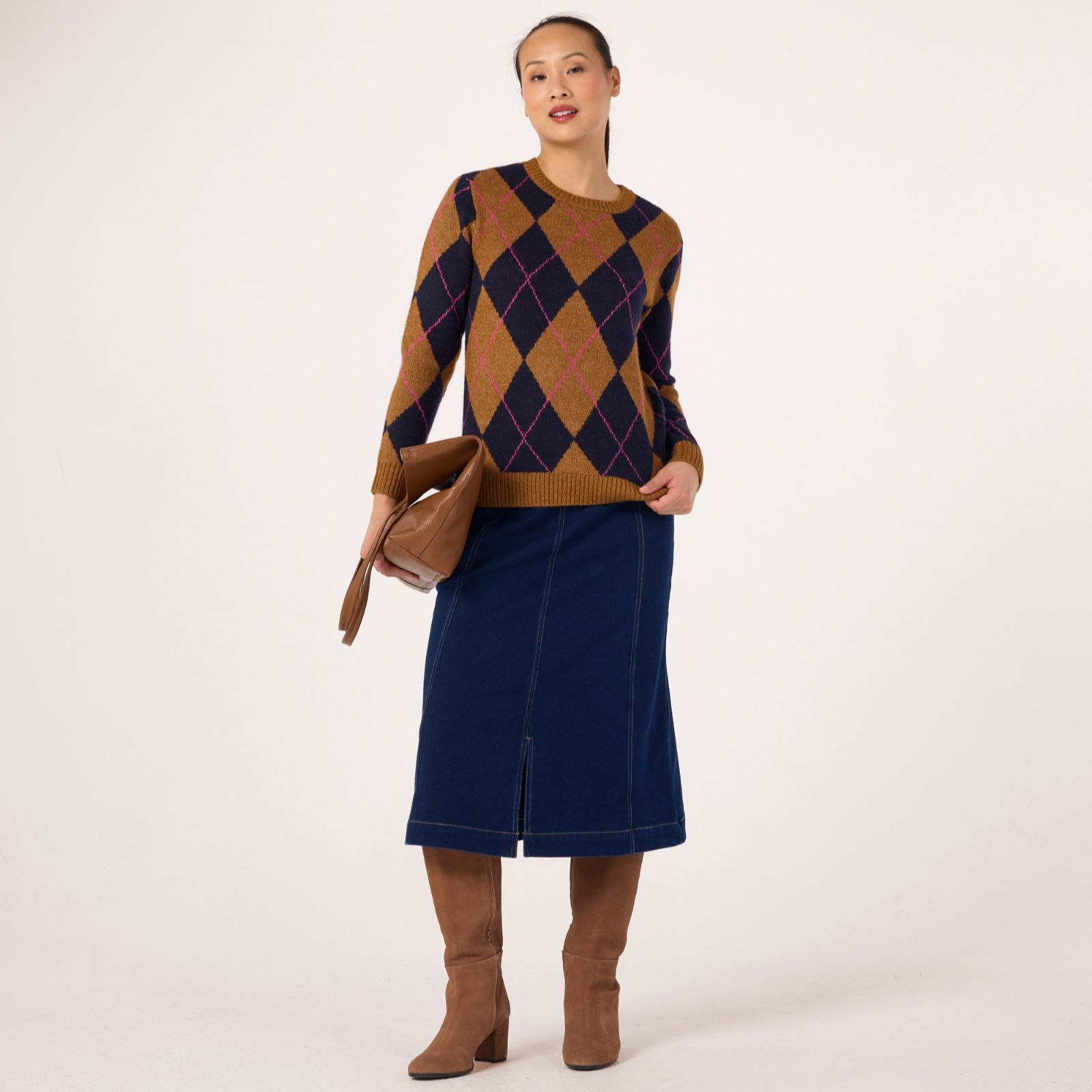 Denim & Co. Argyle Crew Jumper
