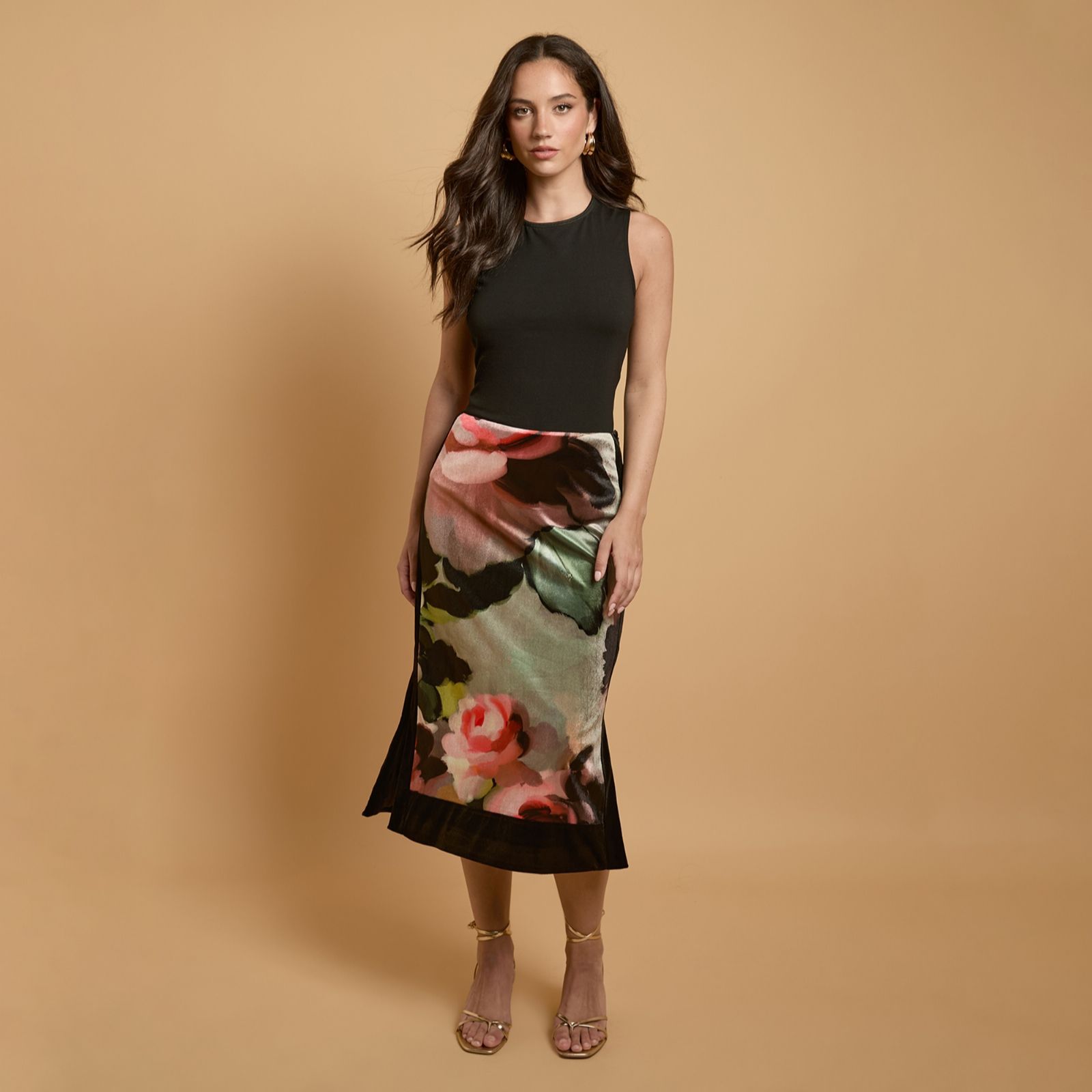Oasis Statement Rose Velvet Midi Skirt