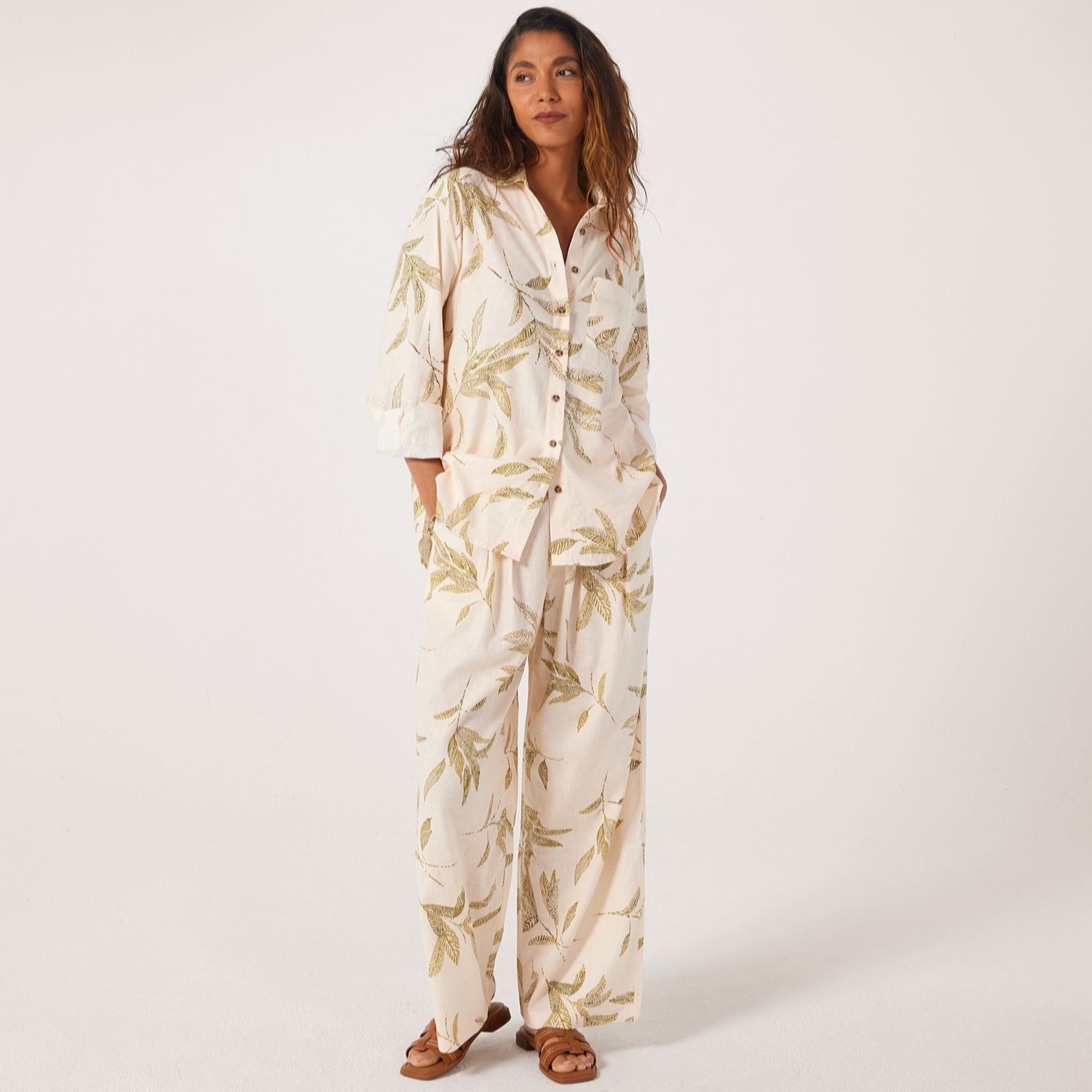 Ben De Lisi Linen Wide Leg Printed Trousers Standard