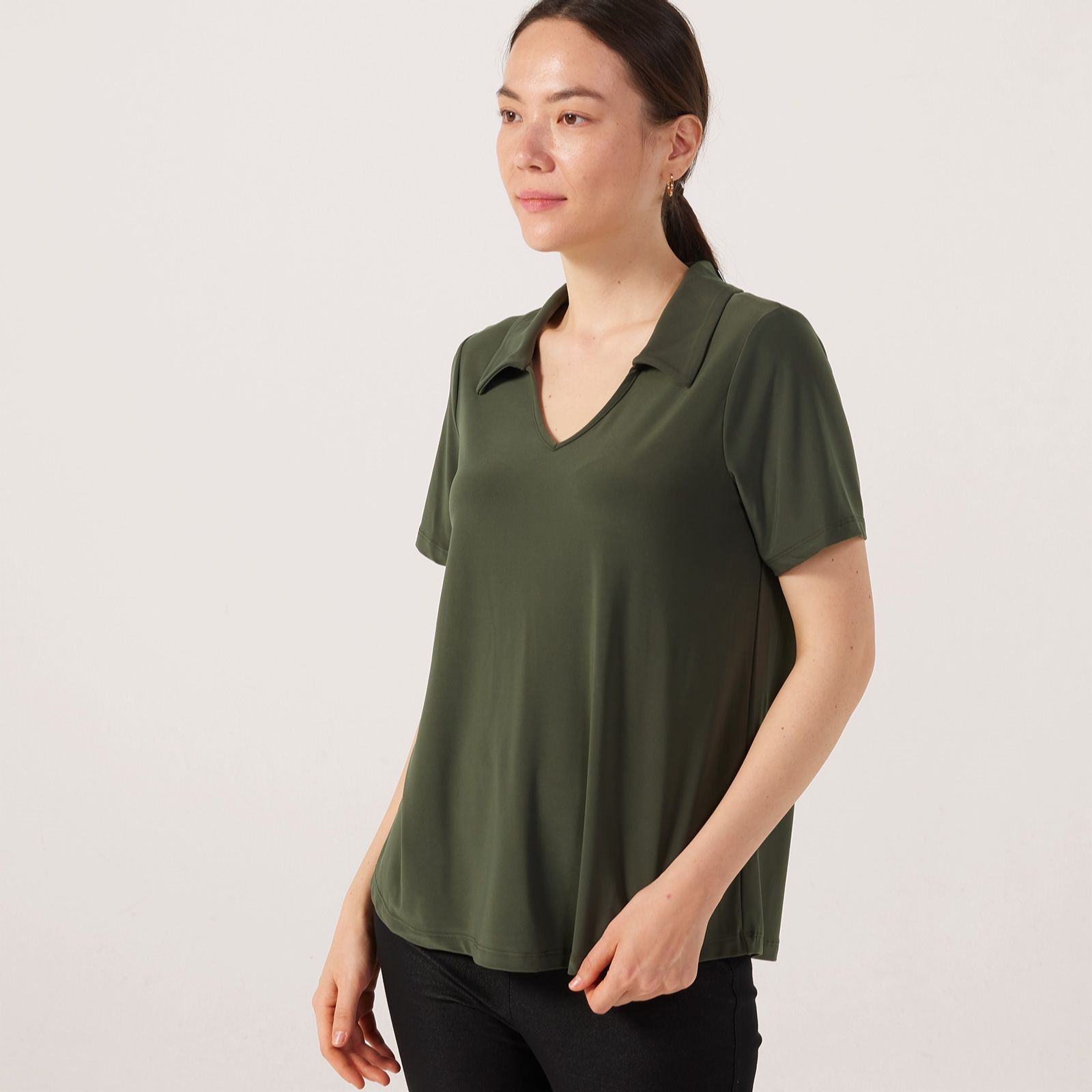 Kim & Co Deluxe Brazil Jersey Short Sleeve Johnny Collar Top
