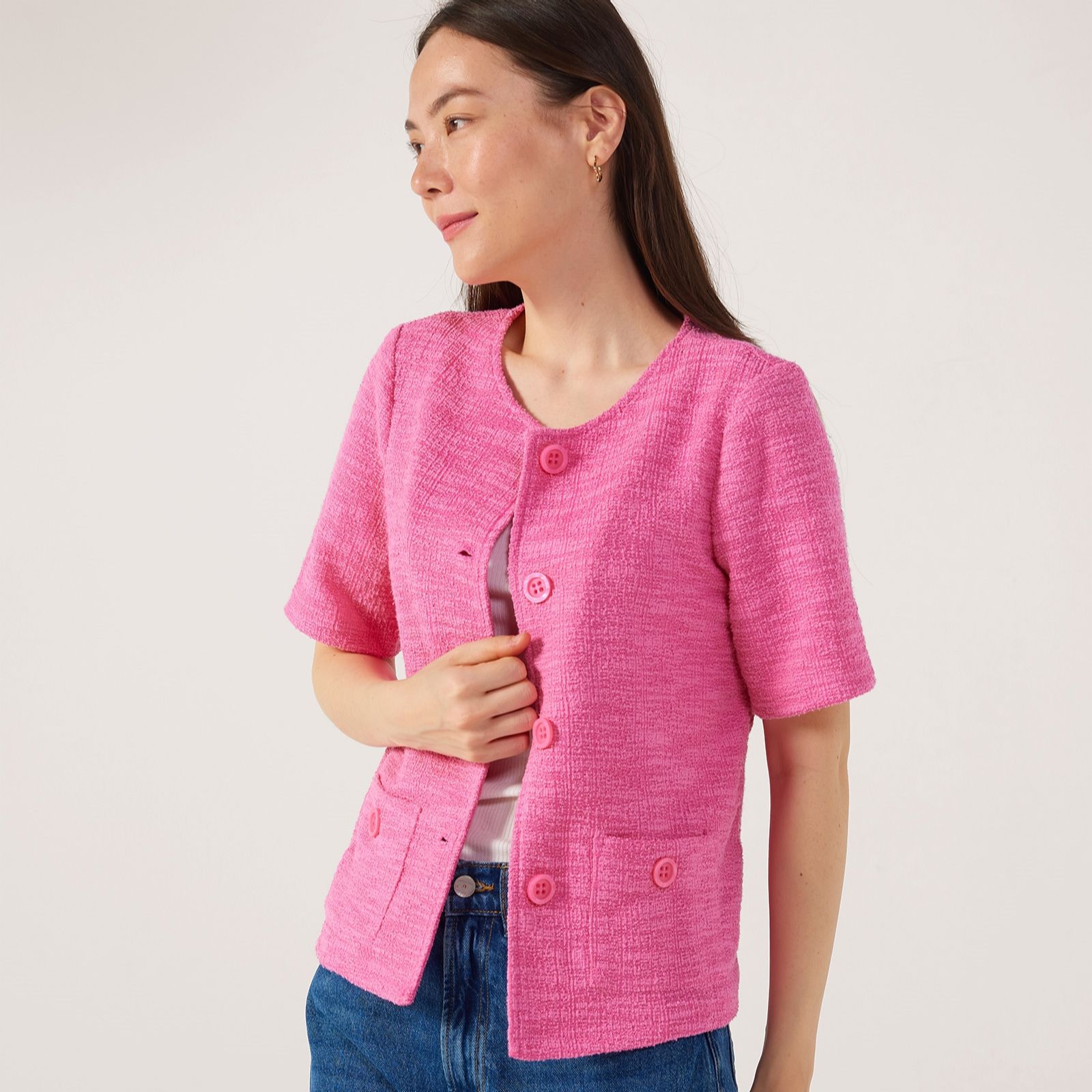 Kim & Co Textured Boucle Short Sleeve Jacket