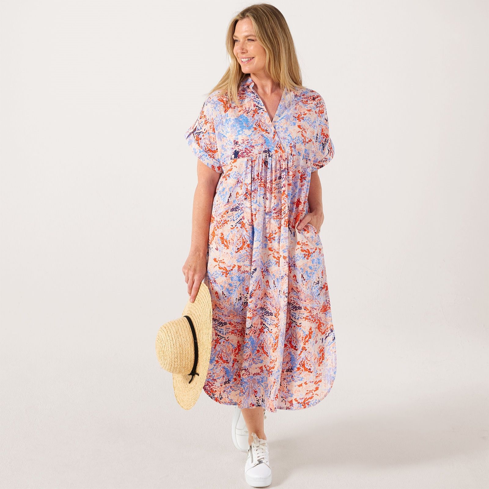 Masai Copenhagen Orsola Printed Seersucker 100% Cotton Loose Fit Dress
