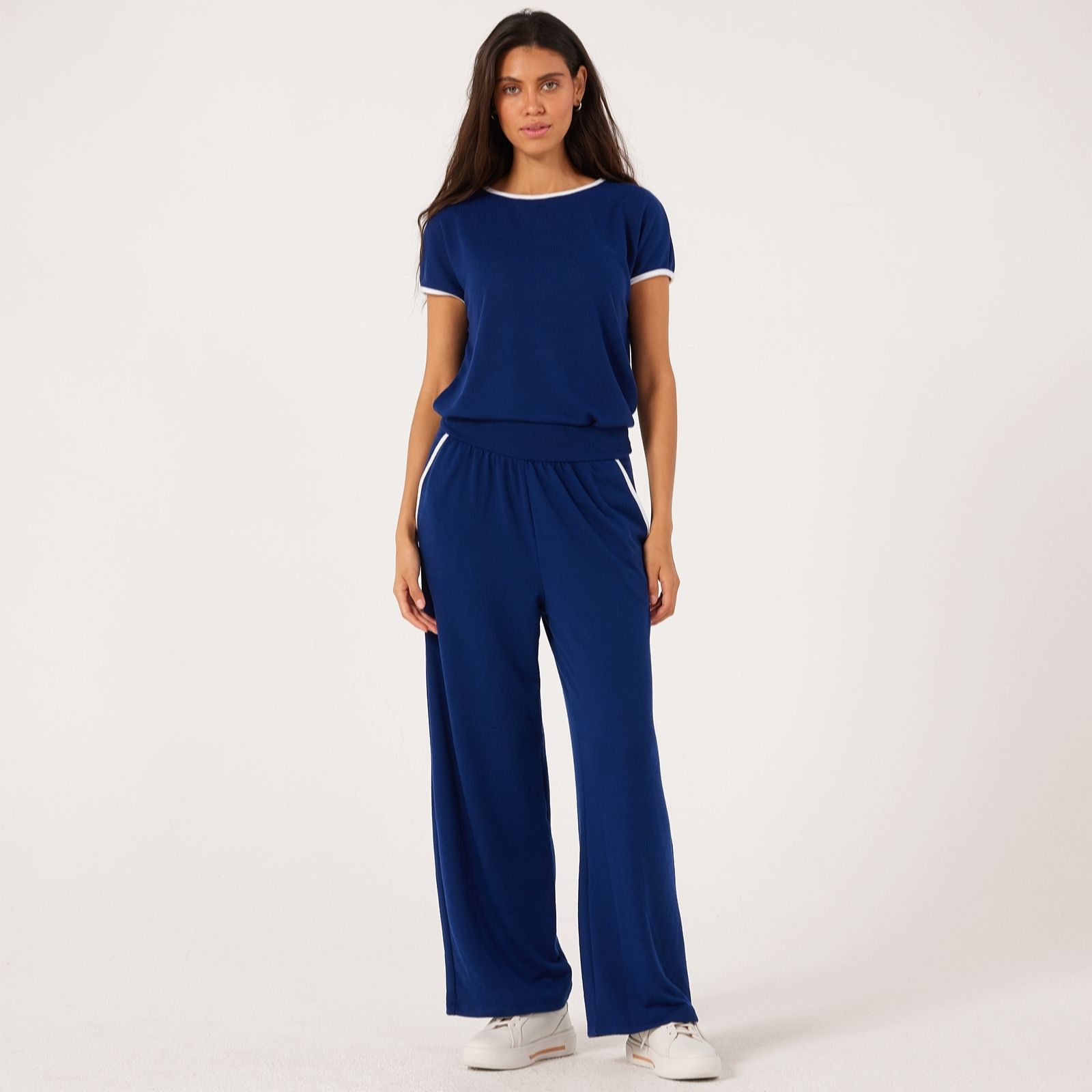 Kim & Co Soft Touch Wide Leg Contrast Petite Trousers