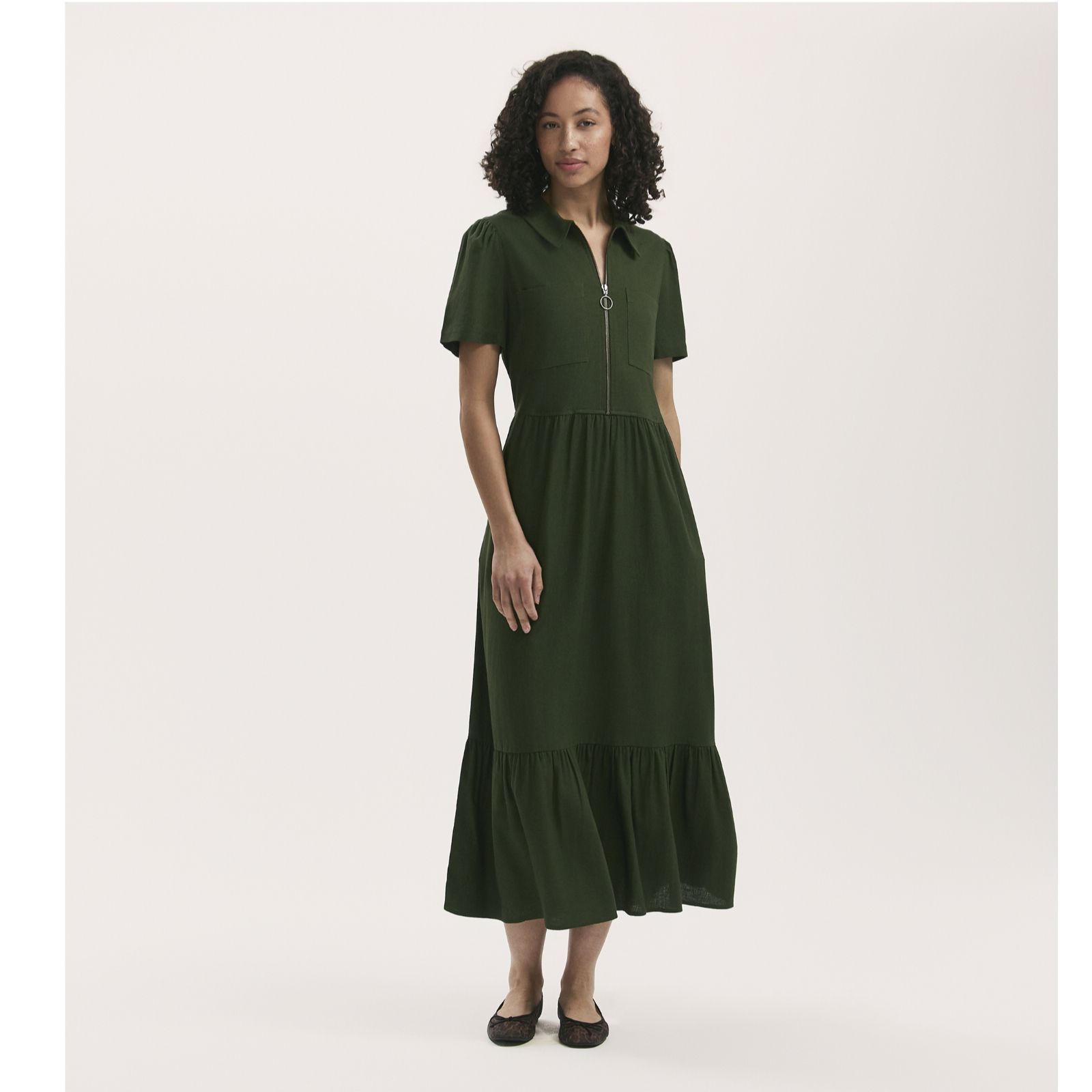 Finery London Tania Linen Viscose Mix Dress with Zip Collar