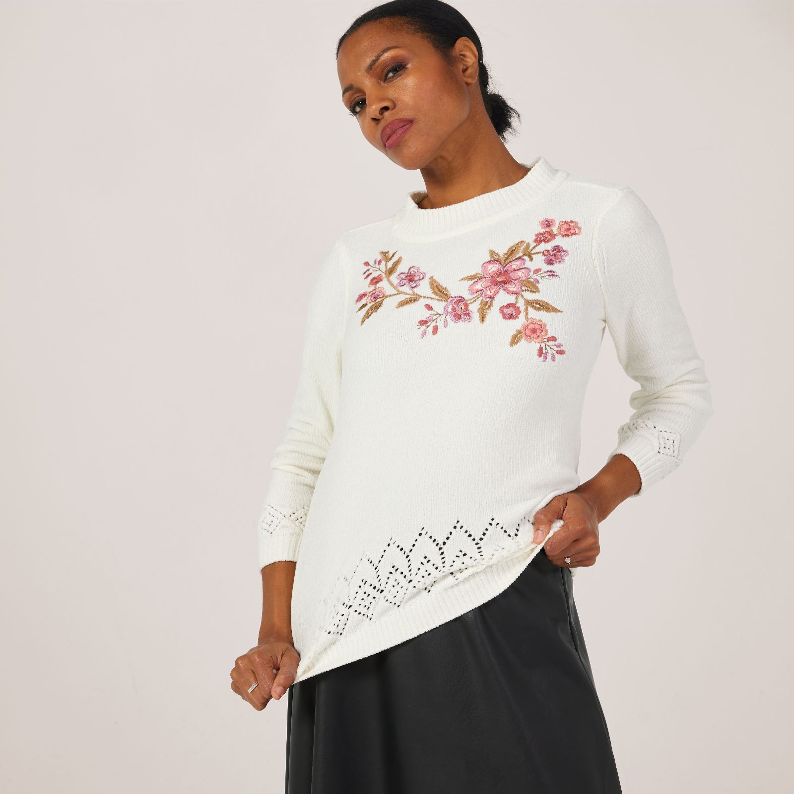 Nina Leonard Embroidered Chenille Knit Jumper