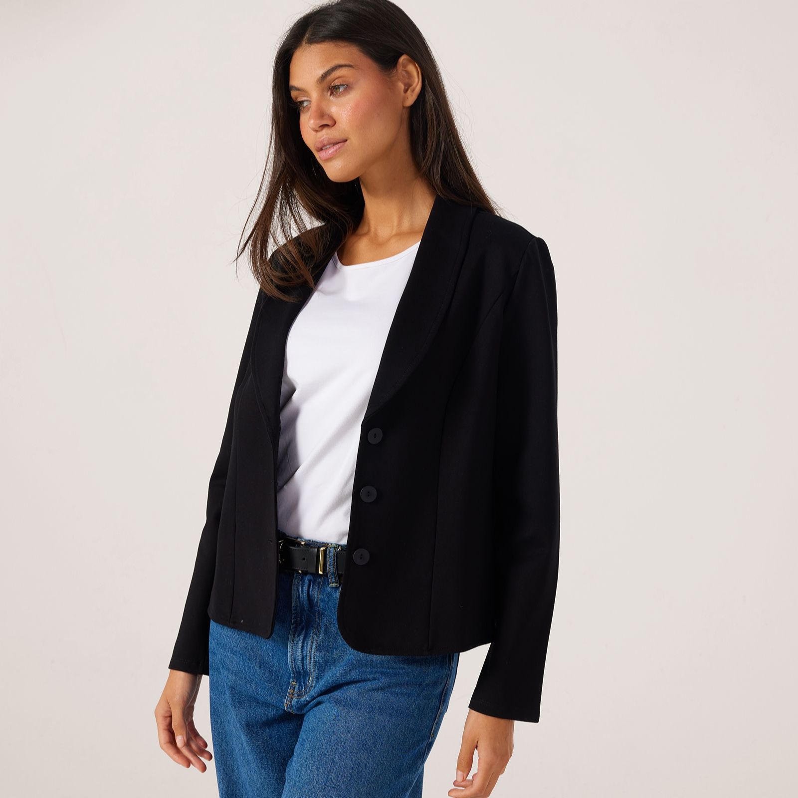 Kim & Co Stretch Ponte Long Sleeve Short Jacket