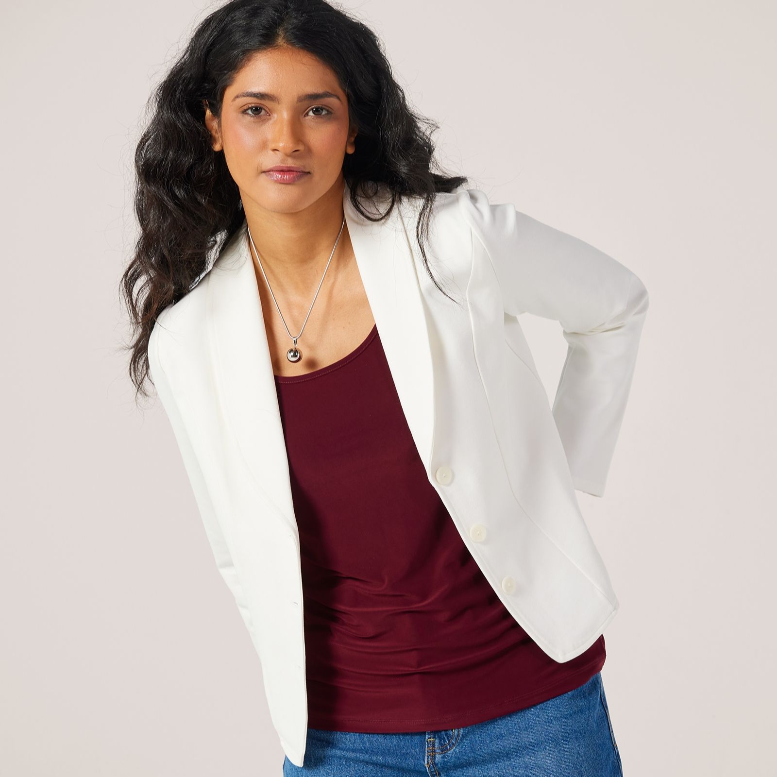 Kim & Co Stretch Ponte Long Sleeve Short Jacket