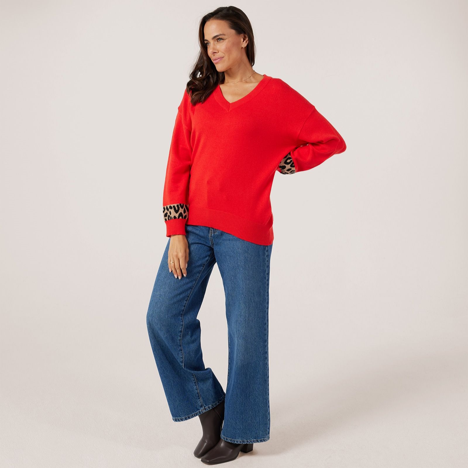 Frank Usher V-Neck Knitted Jumper With Leopard Print Stripes