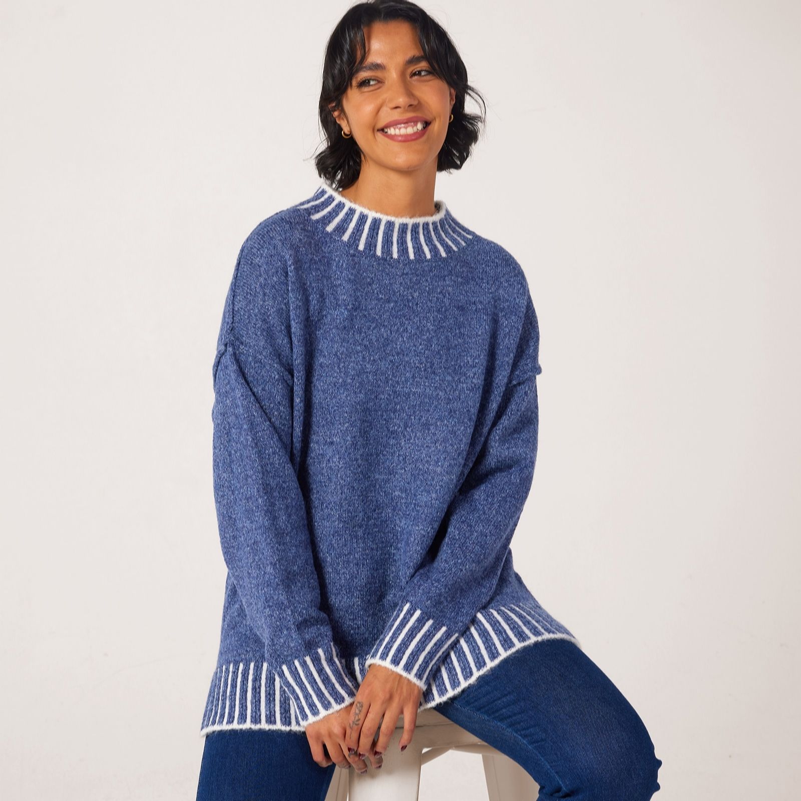 Izabel London Contrast Stitch Split Hem Jumper