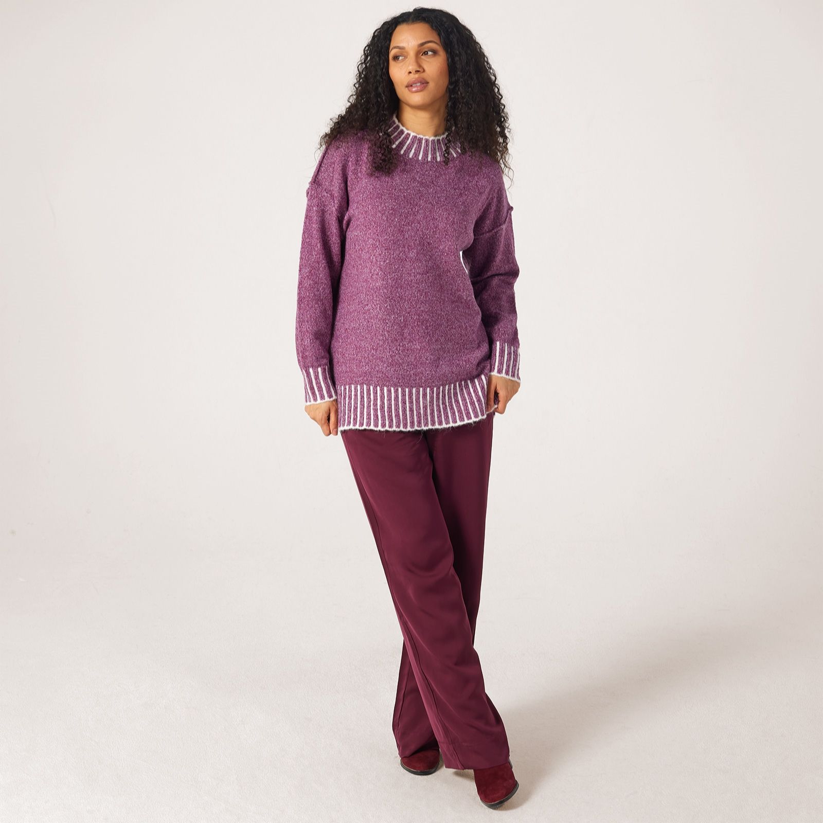 Izabel London Contrast Stitch Split Hem Jumper