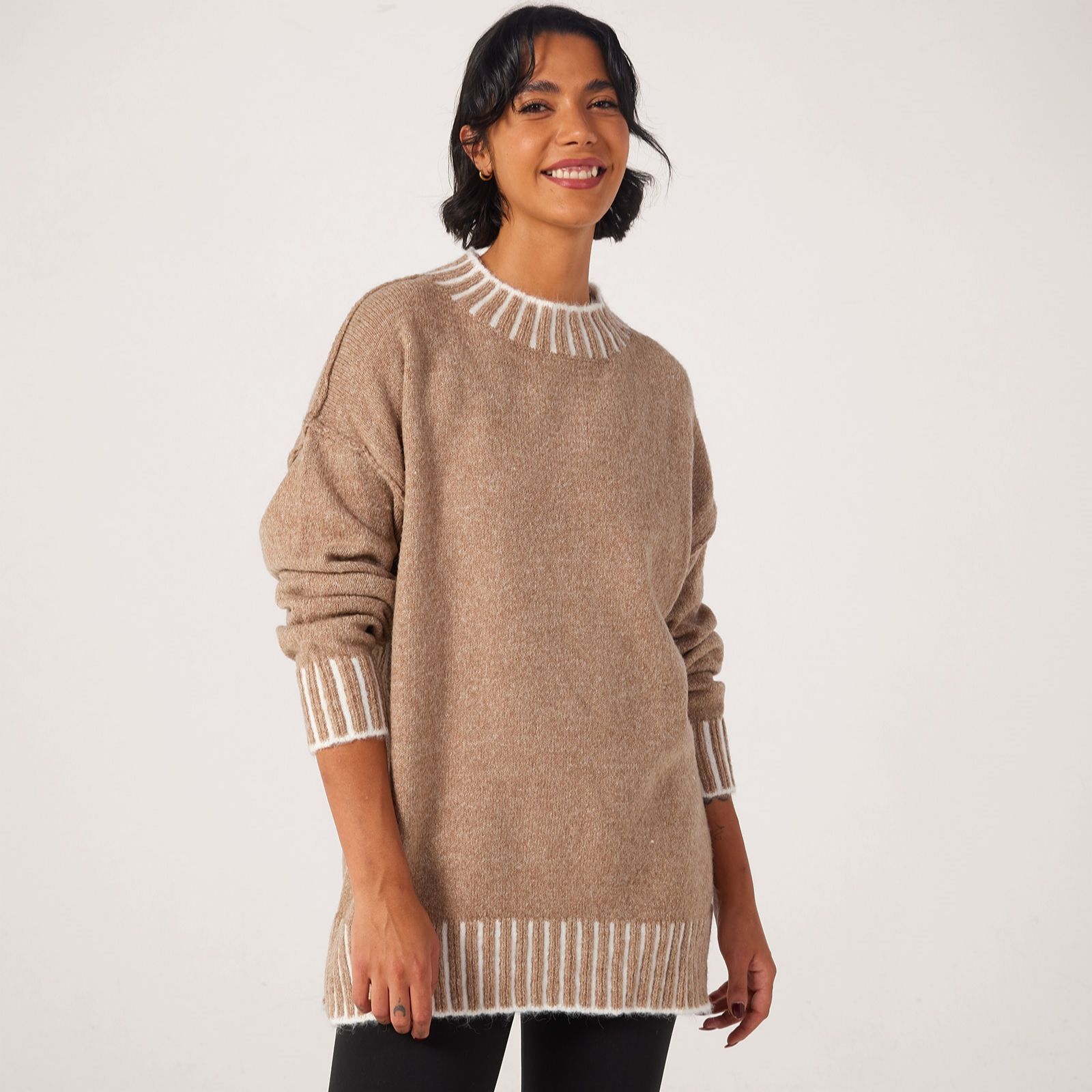 Izabel London Contrast Stitch Split Hem Jumper