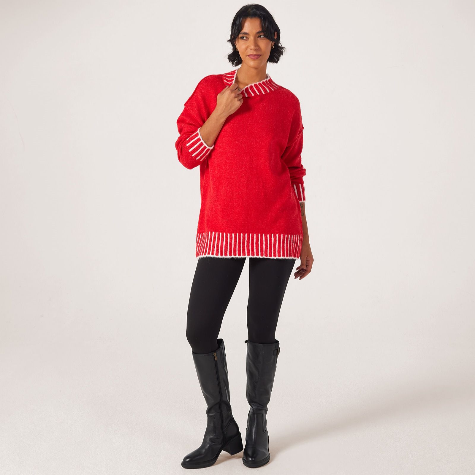 Izabel London Contrast Stitch Split Hem Jumper