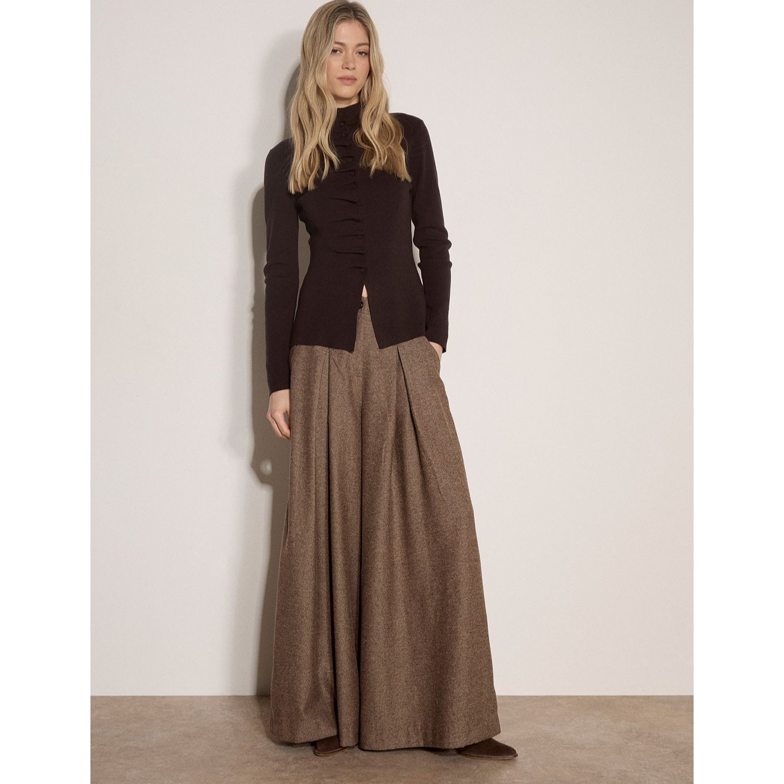 Apricot Pleat Knit Button Top